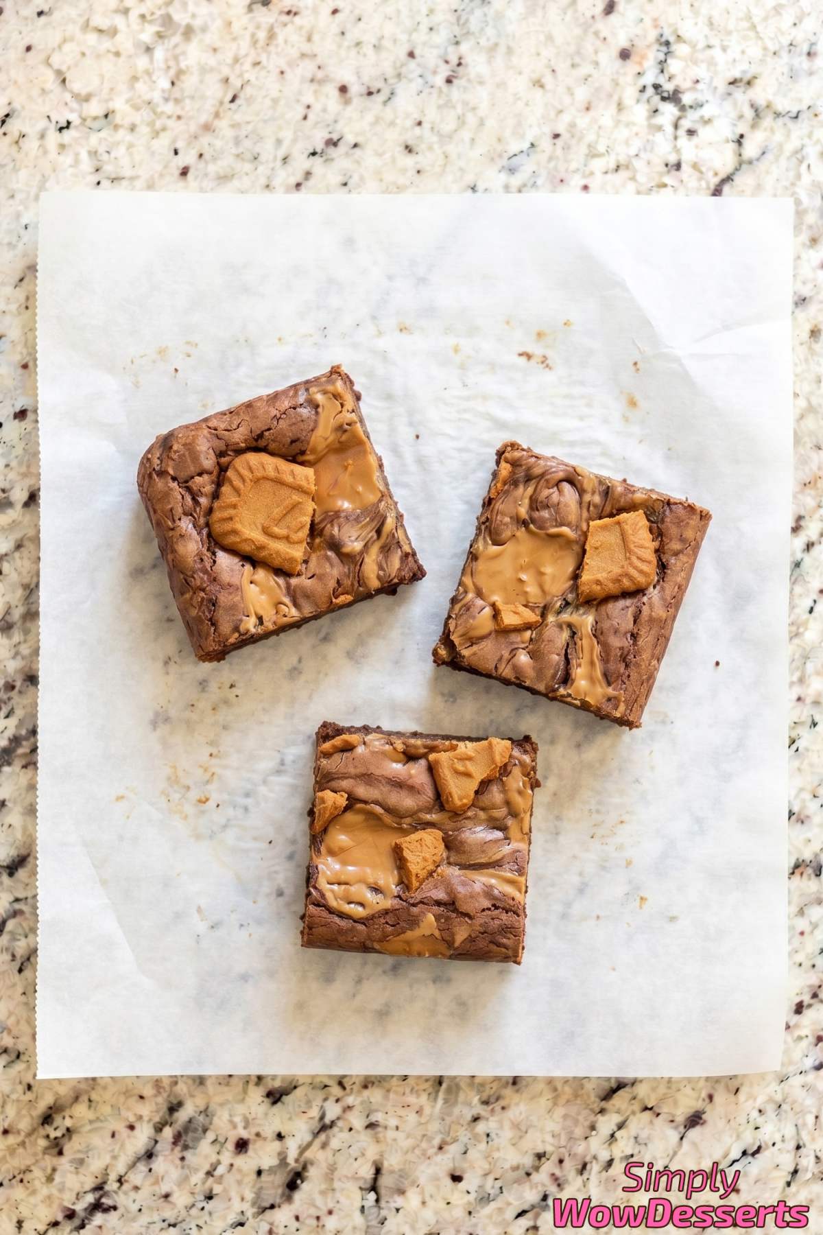 Thick Biscoff fudgy brownies with swirl