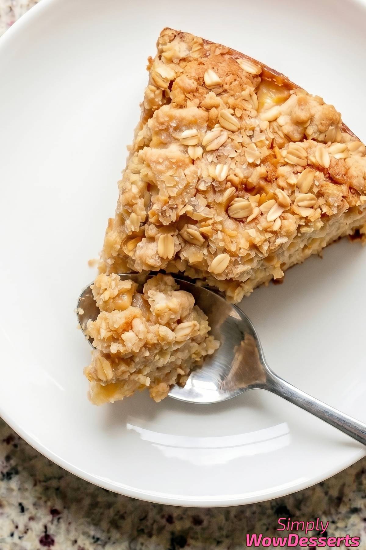 Buttery apple crumble cake with golden top