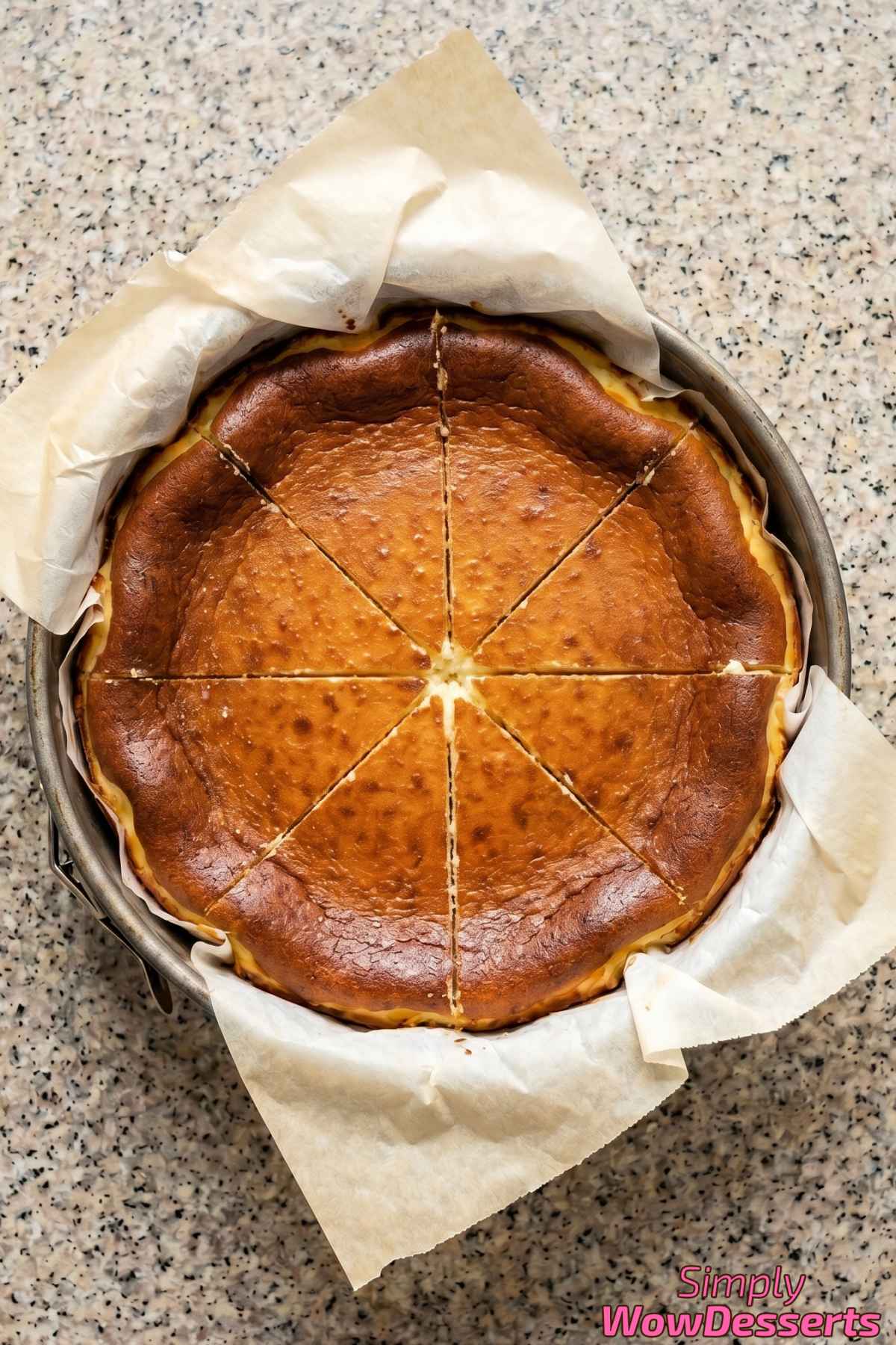 Rustic burnt Basque cheesecake with caramel top