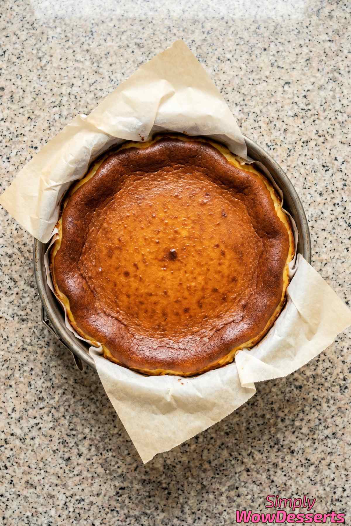 Golden burnt Basque cheesecake freshly baked