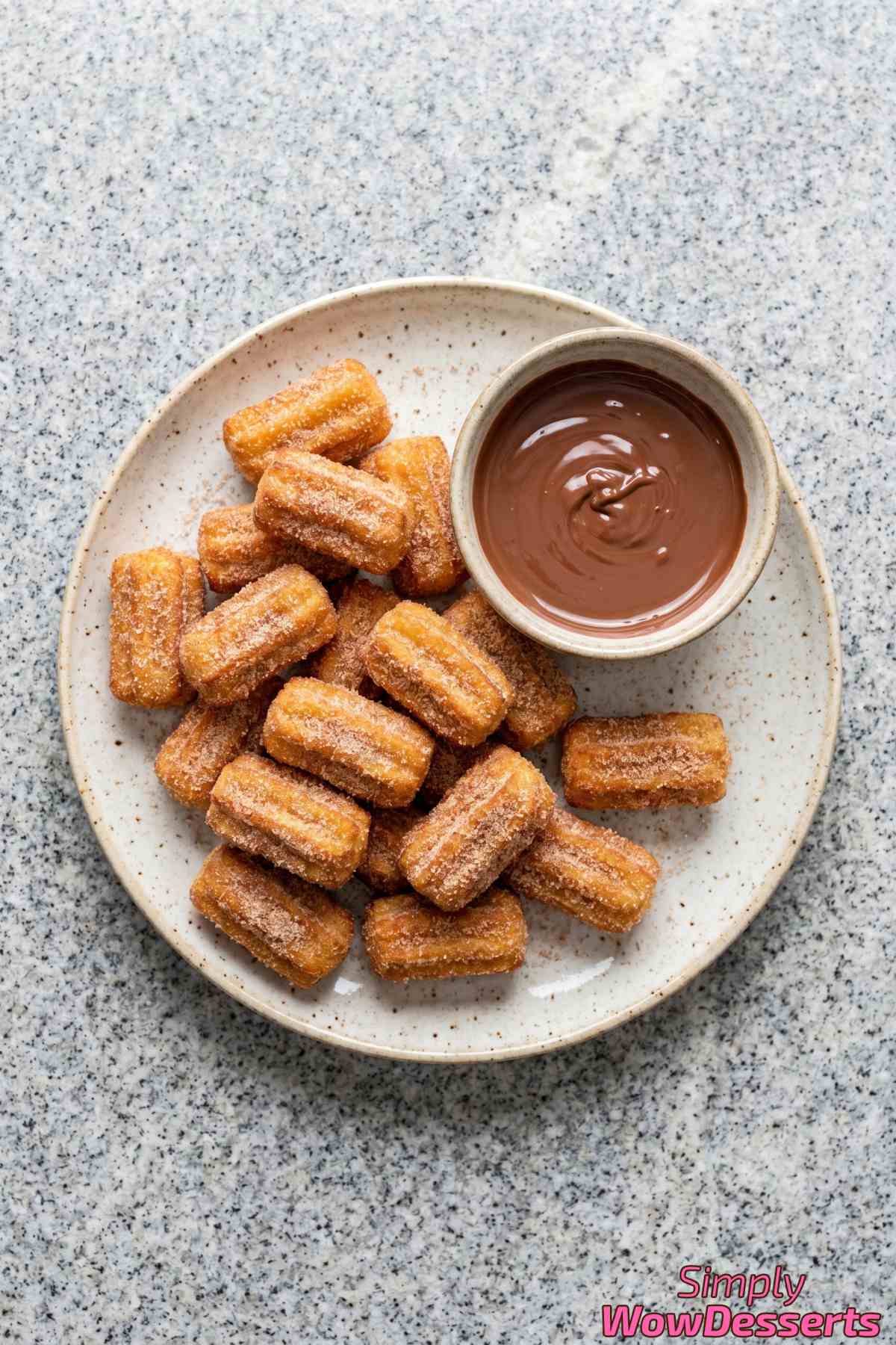 Sweet churro bites with creamy chocolate sauce
