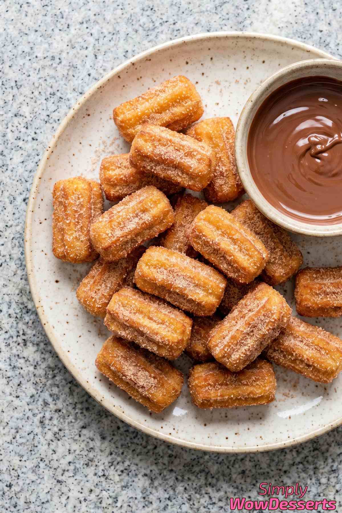Cinnamon churro bites with chocolate dipping sauce