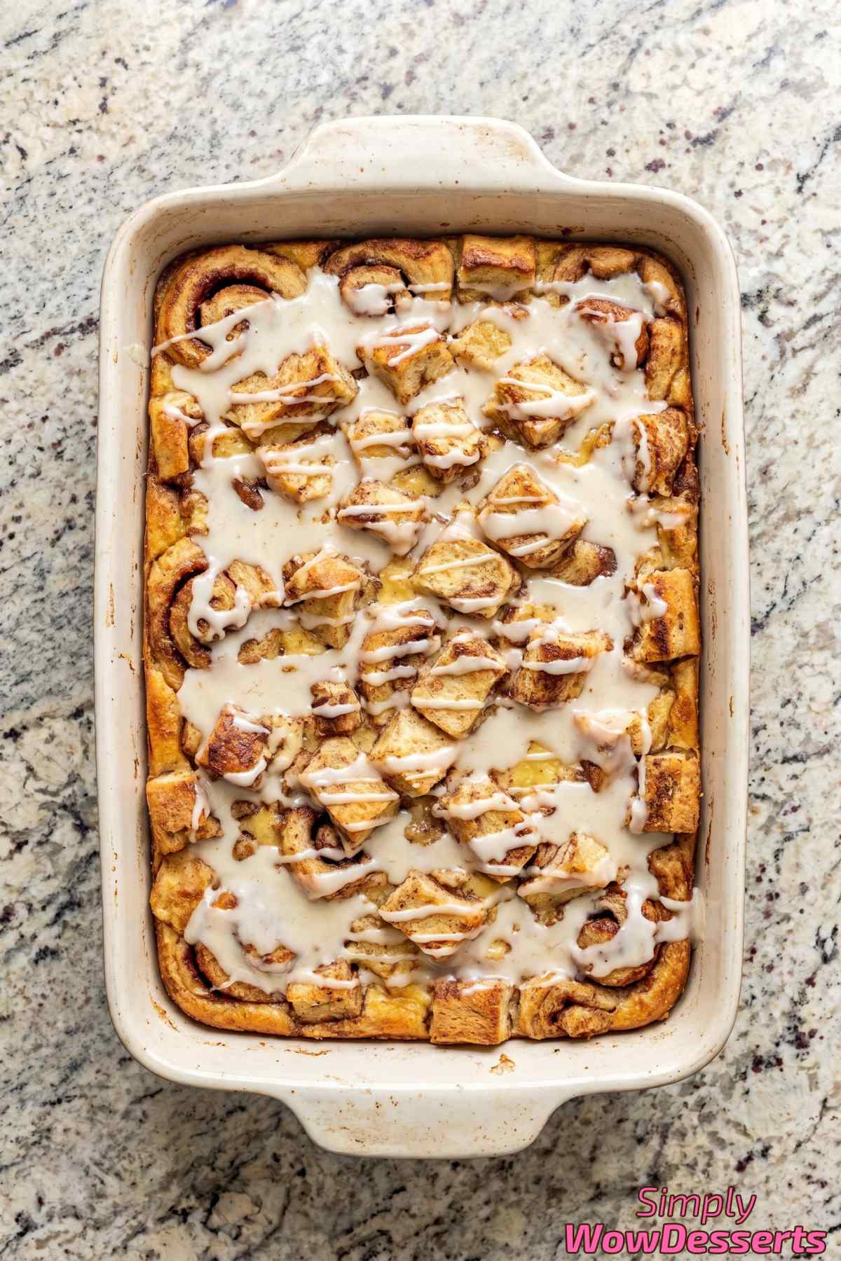 Rich cinnamon roll bread pudding