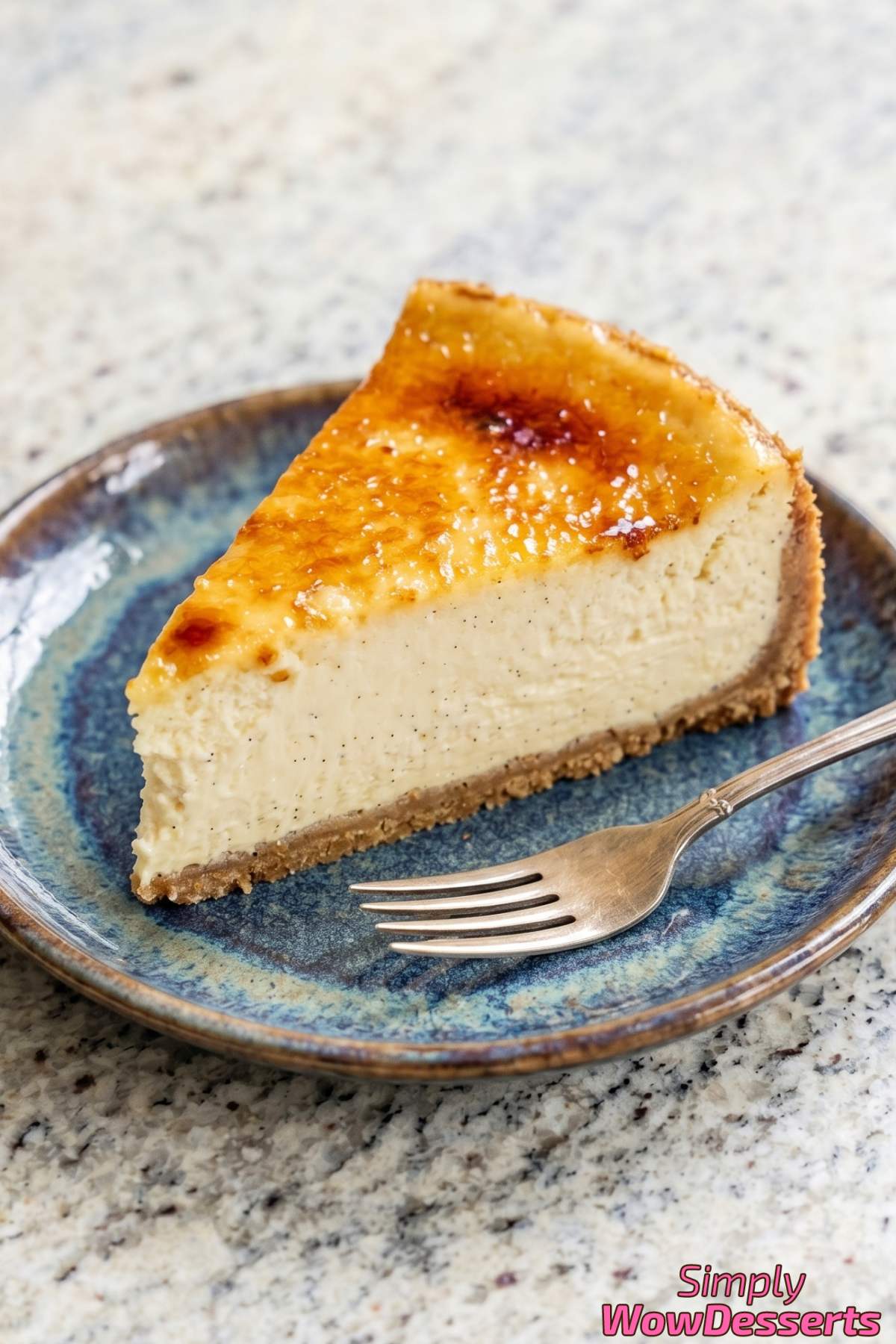 Silky creme brulee cheesecake close-up