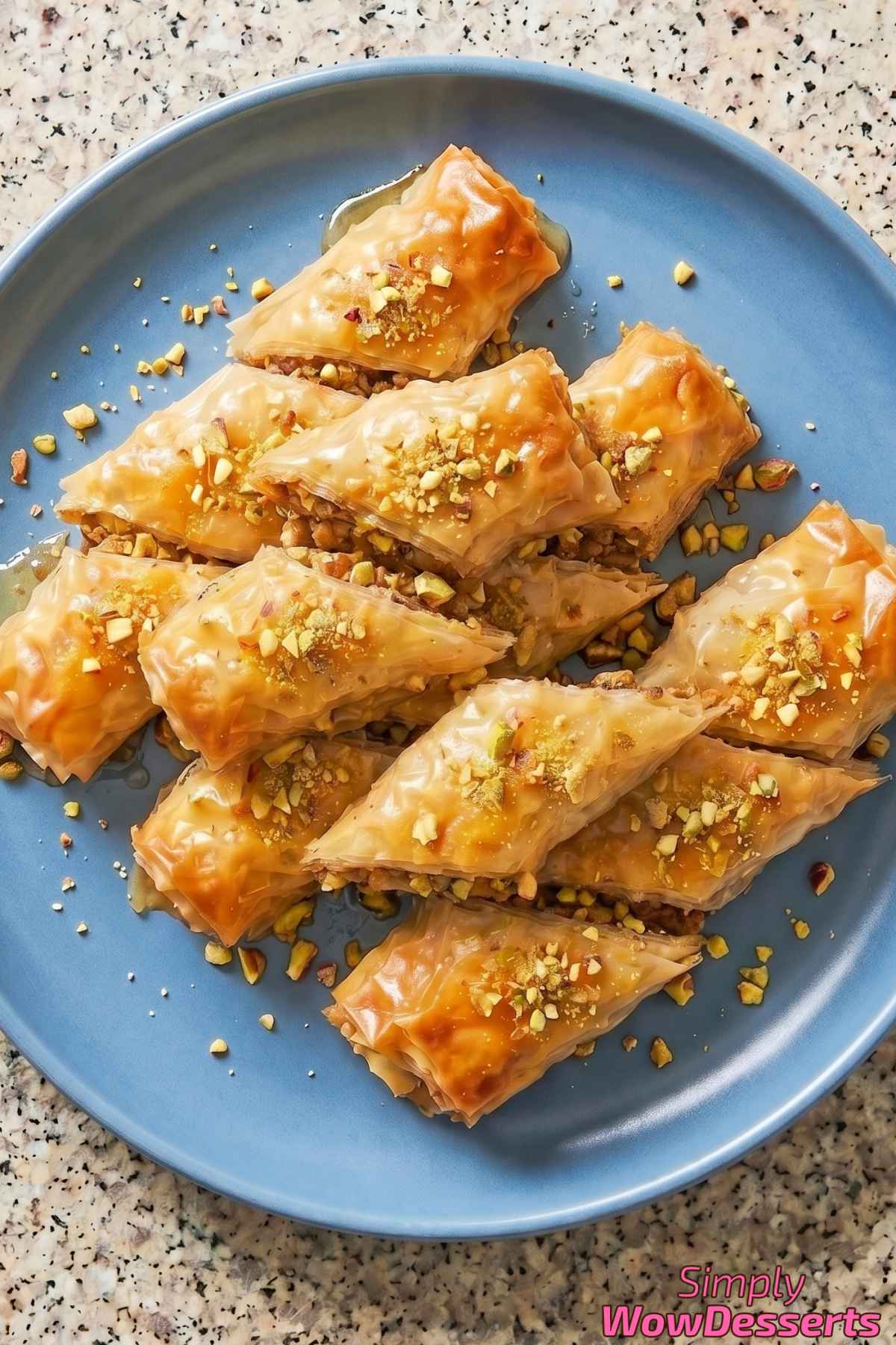 Irresistible crispy baklava rolls on a tray