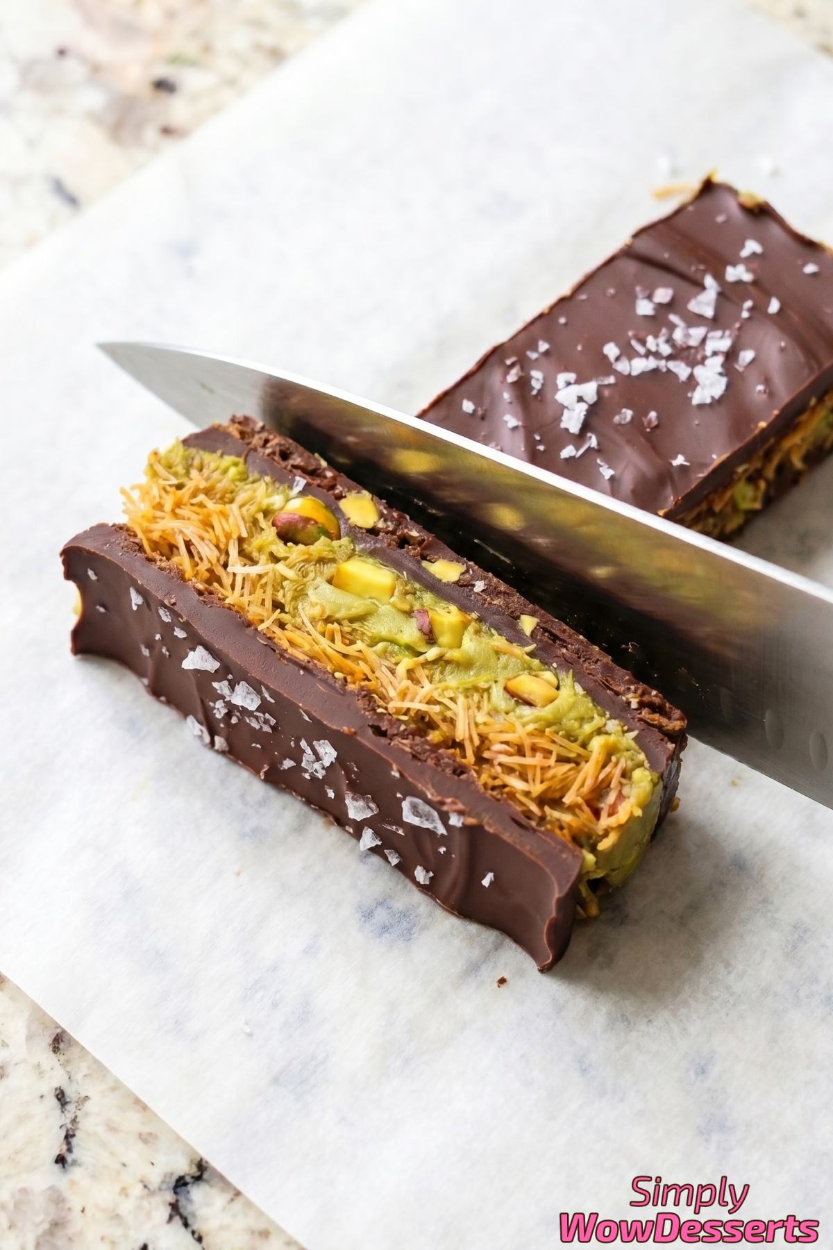 Gorgeous Dubai chocolate bars with filling