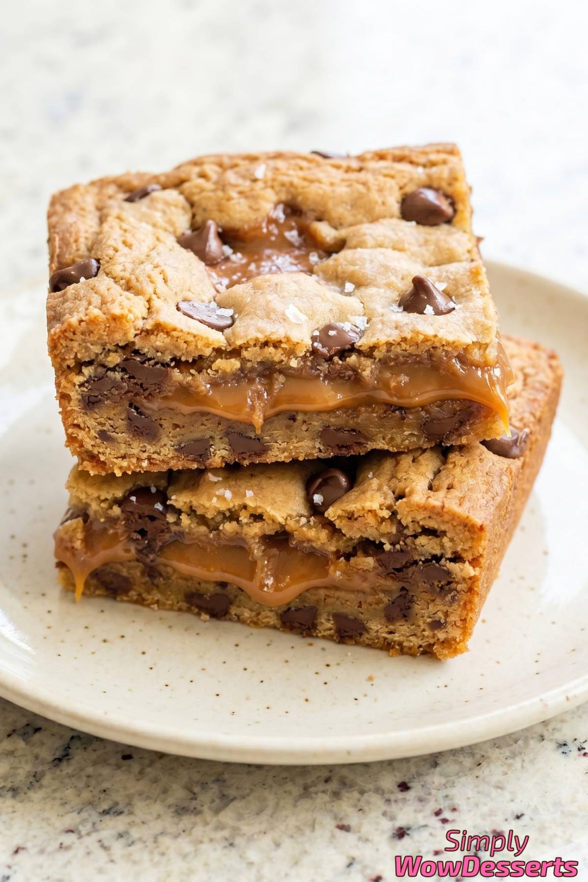 Golden dulce de leche cookie bars closeup