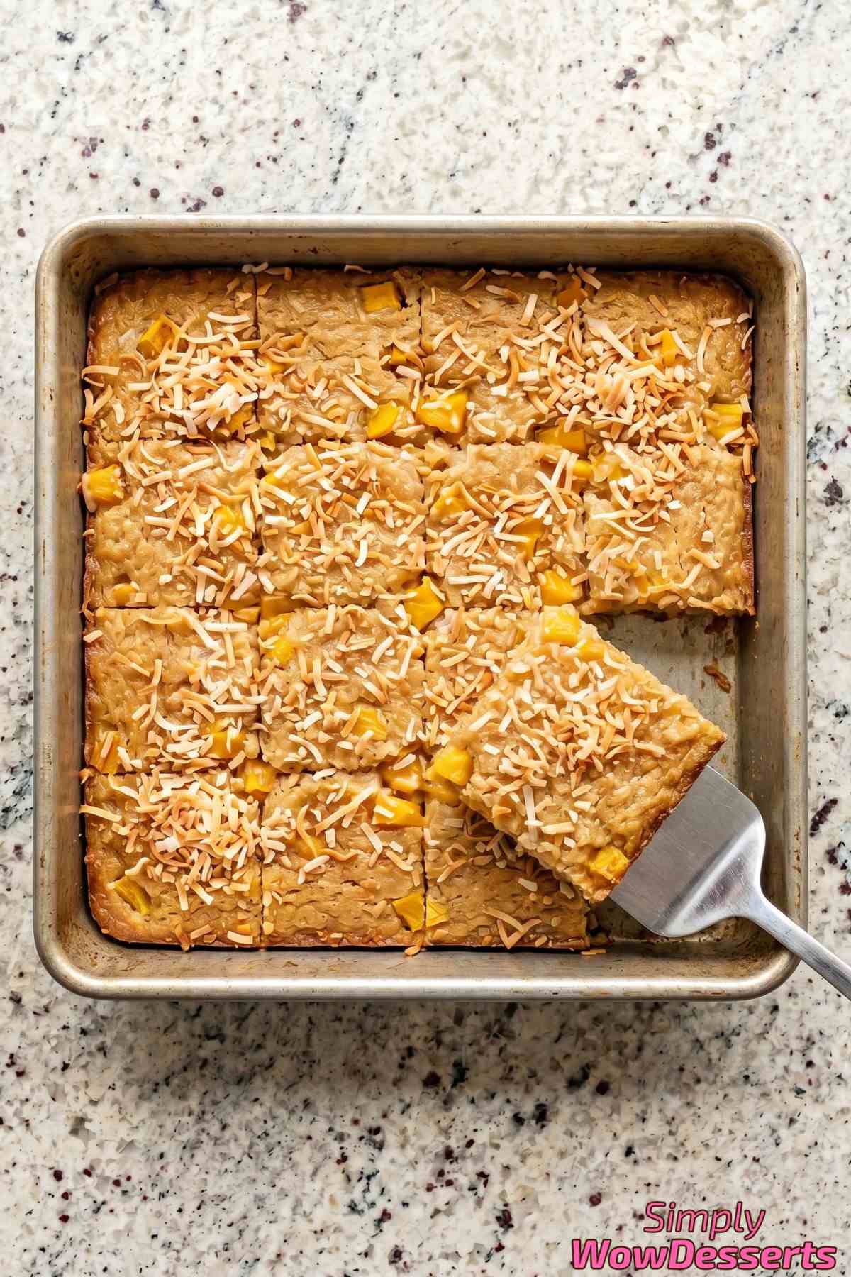 Golden mango coconut sticky rice cake