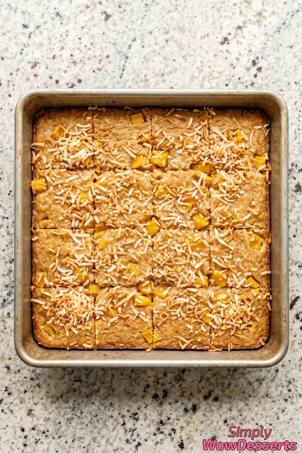 Homemade mango coconut sticky rice cake