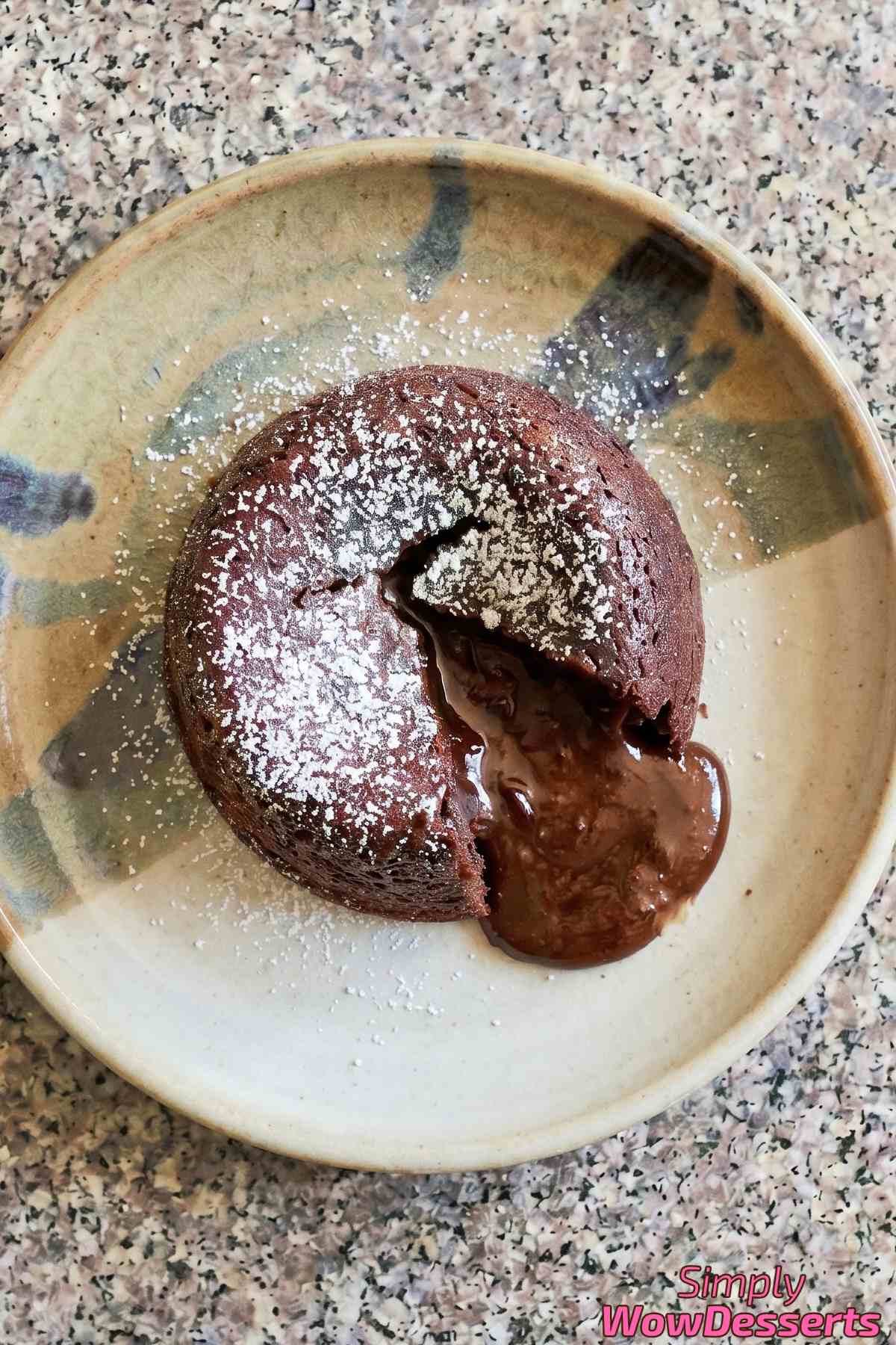Warm molten chocolate lava cakes closeup