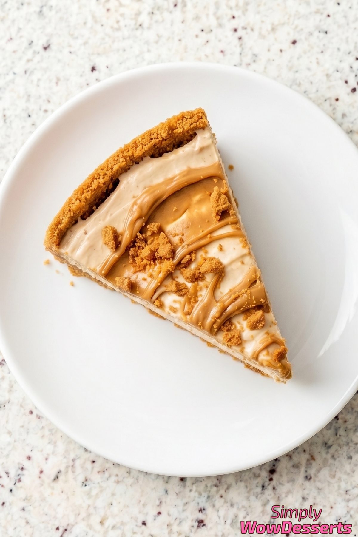 Velvety no-bake Biscoff cheesecake plated