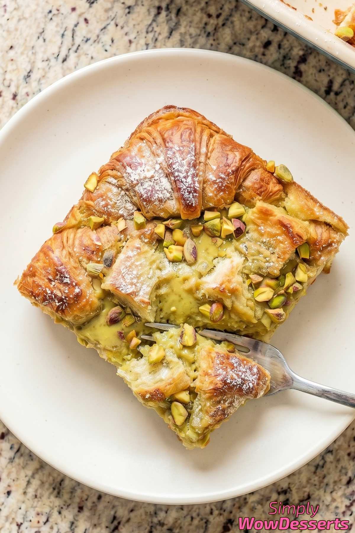 Flaky pistachio cream croissant bake
