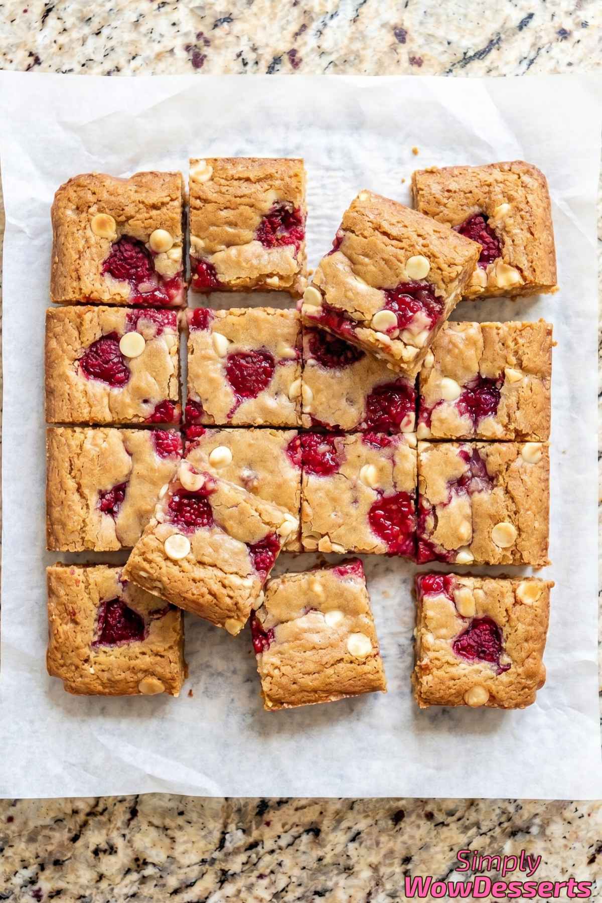 Homemade raspberry white chocolate blondies