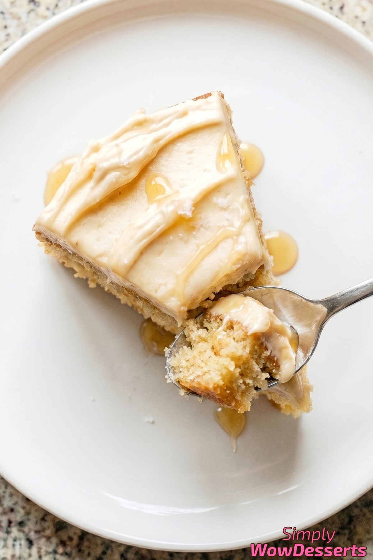 Golden salted honey butter cake close-up
