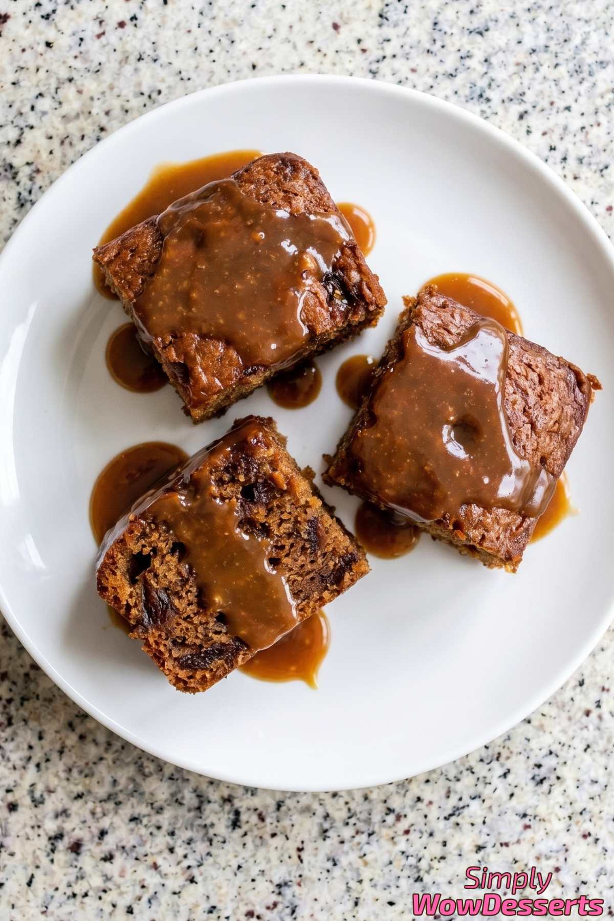 Luscious sticky toffee pudding portion