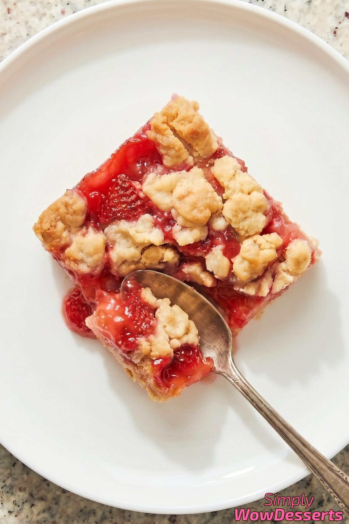Warm strawberry crumble bars freshly baked