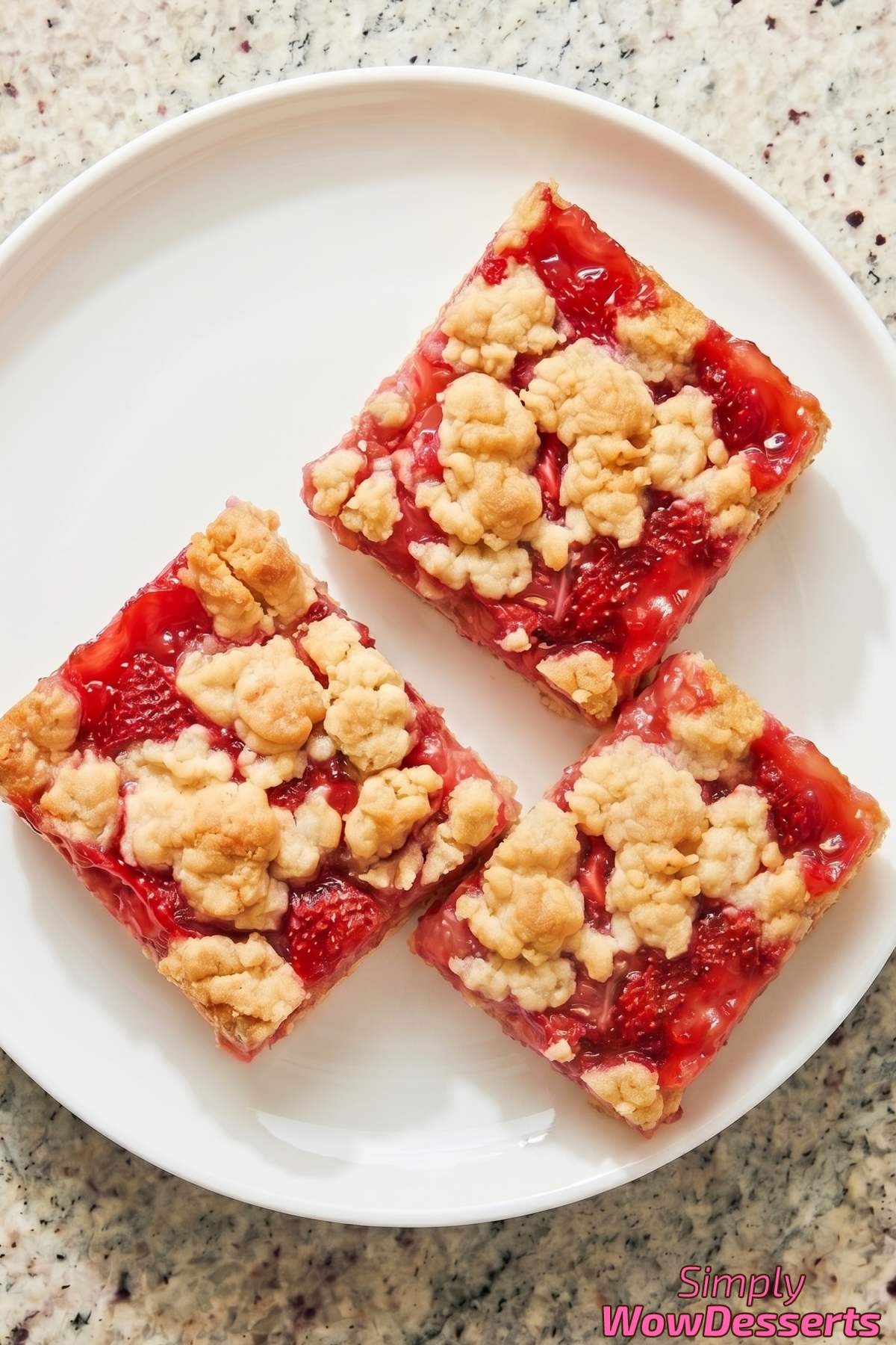 Golden strawberry crumble bars close-up