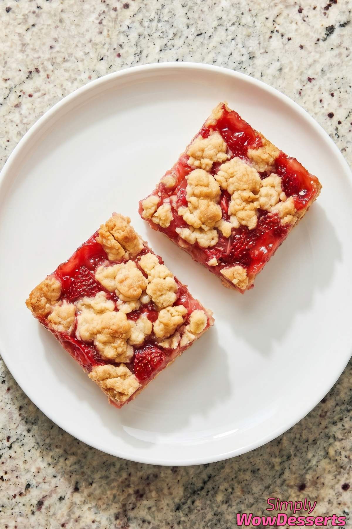 Simple strawberry crumble bars ready to serve