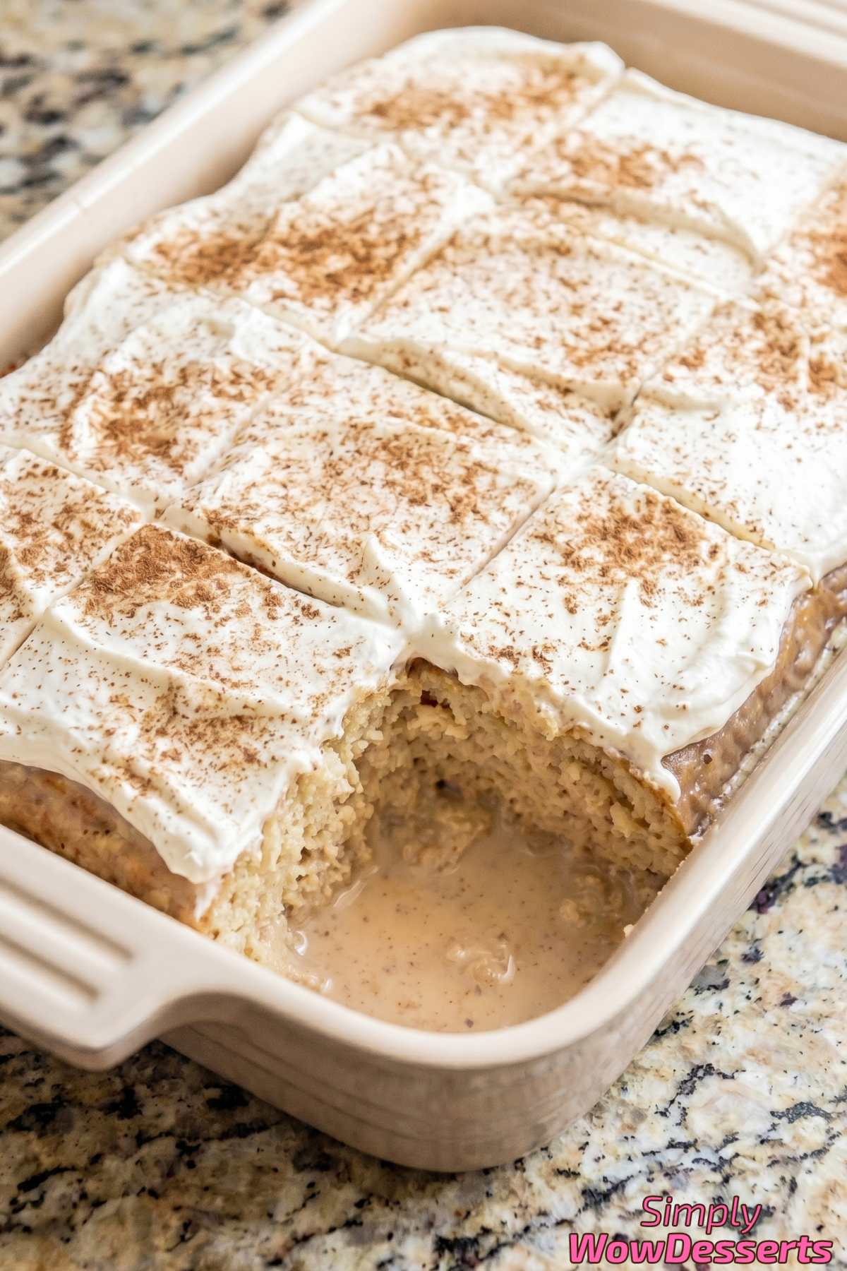 Decadent tres leches cake slice close-up