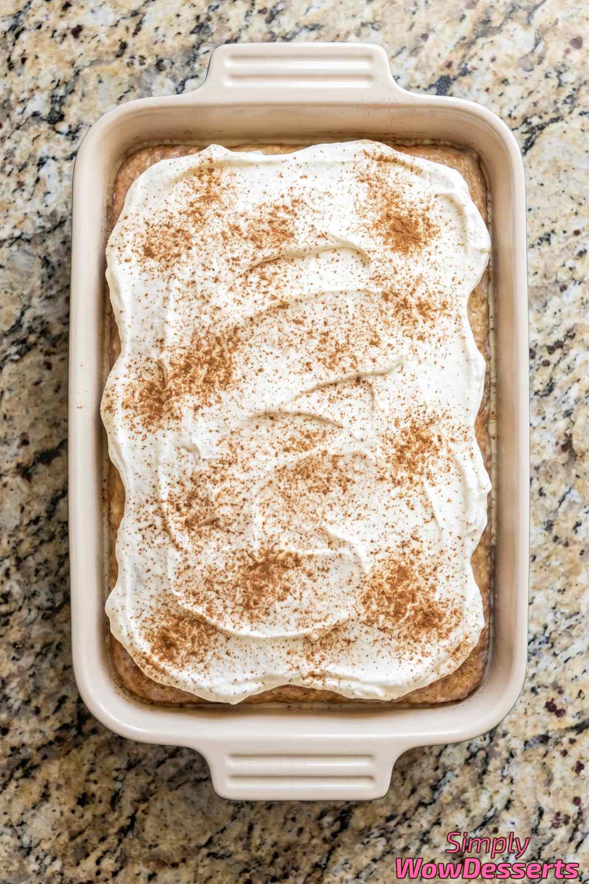 Rich tres leches cake soaked in milk