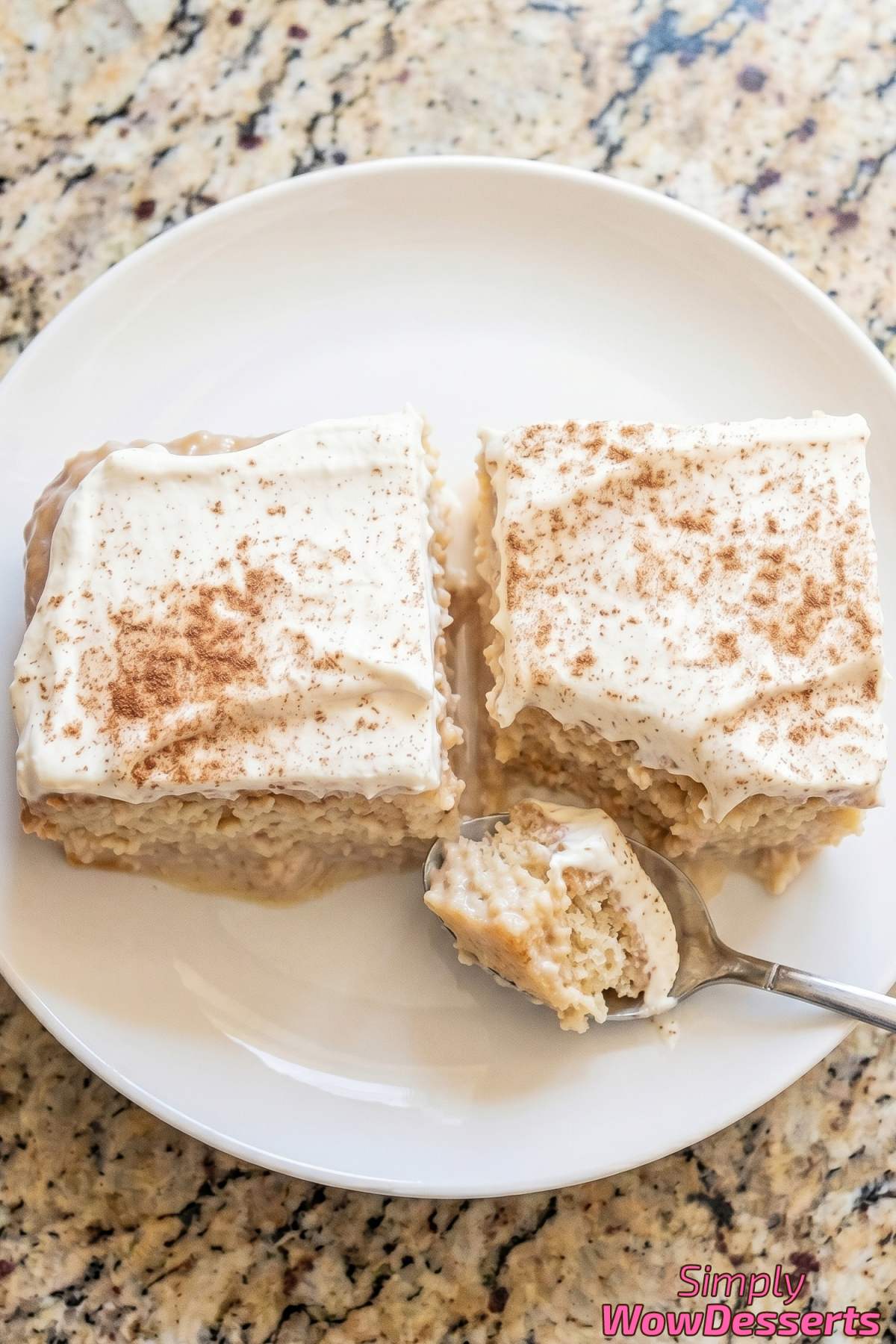 Tender tres leches cake with cream topping