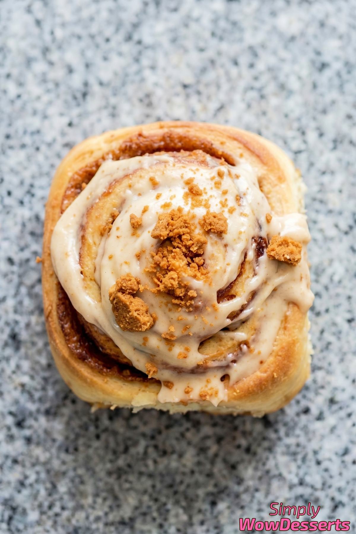 Sticky Biscoff cinnamon rolls close-up