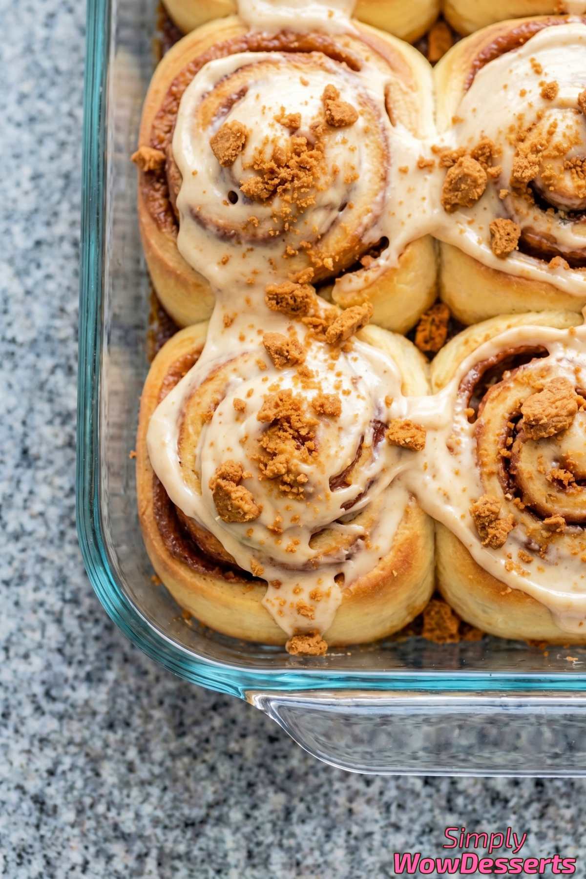 Decadent Biscoff cinnamon rolls on plate