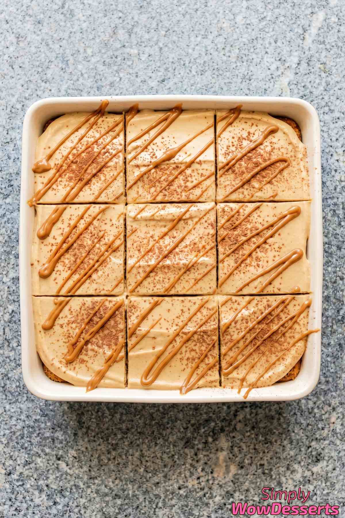 Silky Biscoff tiramisu topped with cookies