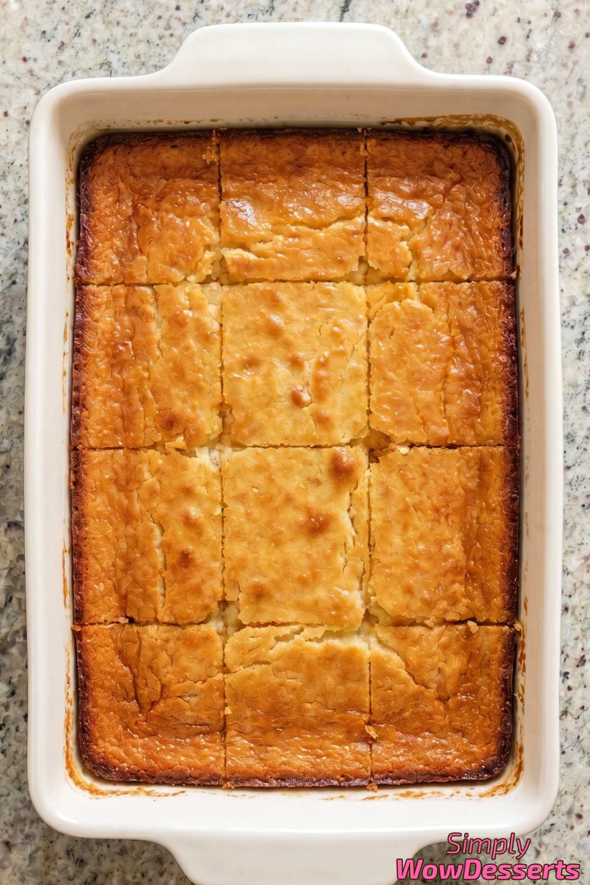 Chewy butter mochi squares on a plate