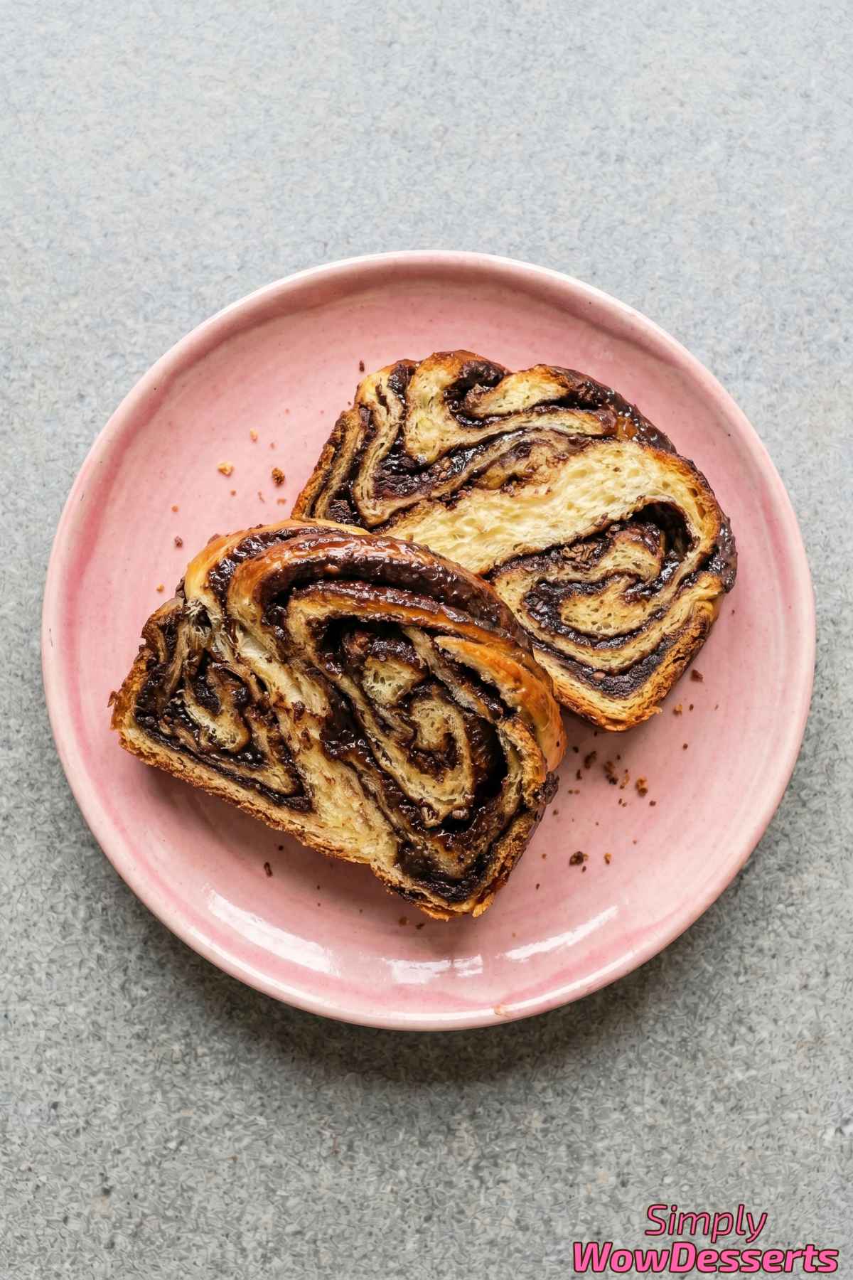 Soft chocolate babka with cocoa swirls