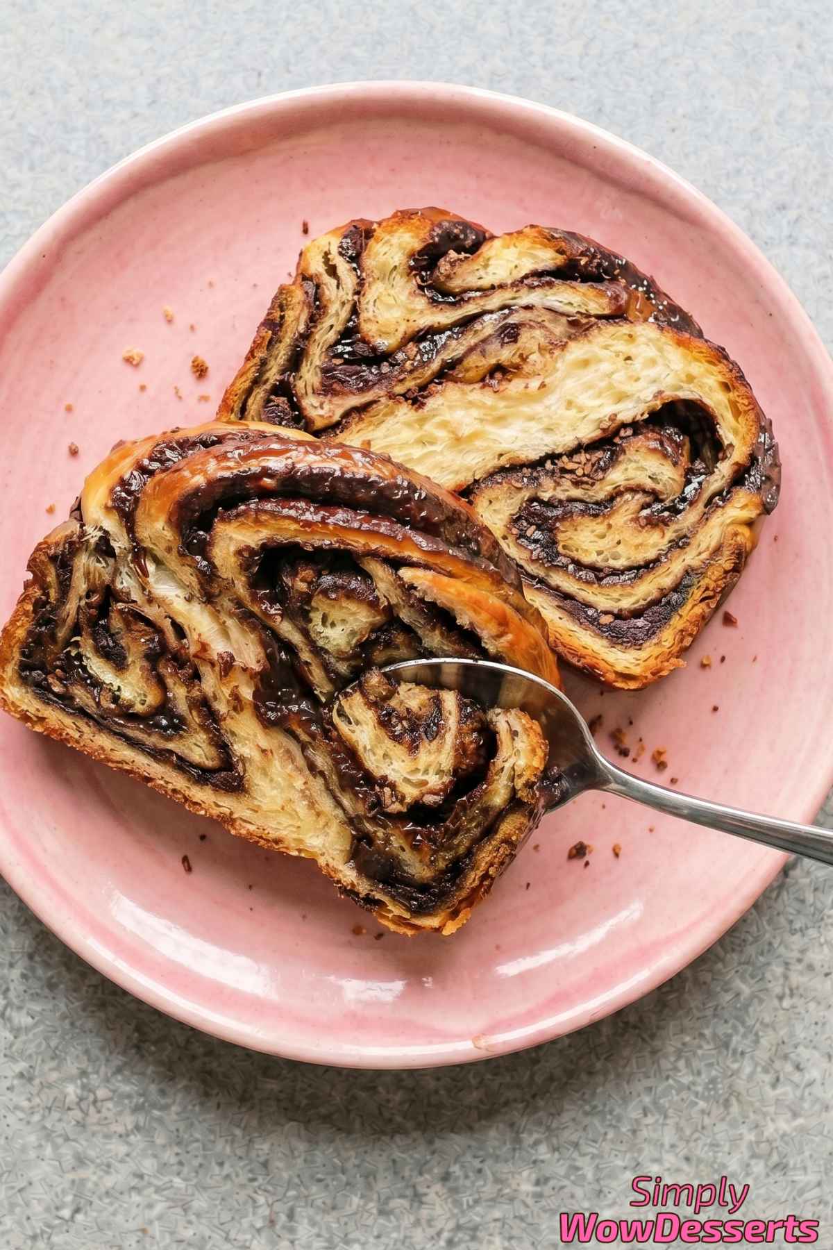 Twisted chocolate babka with glossy top
