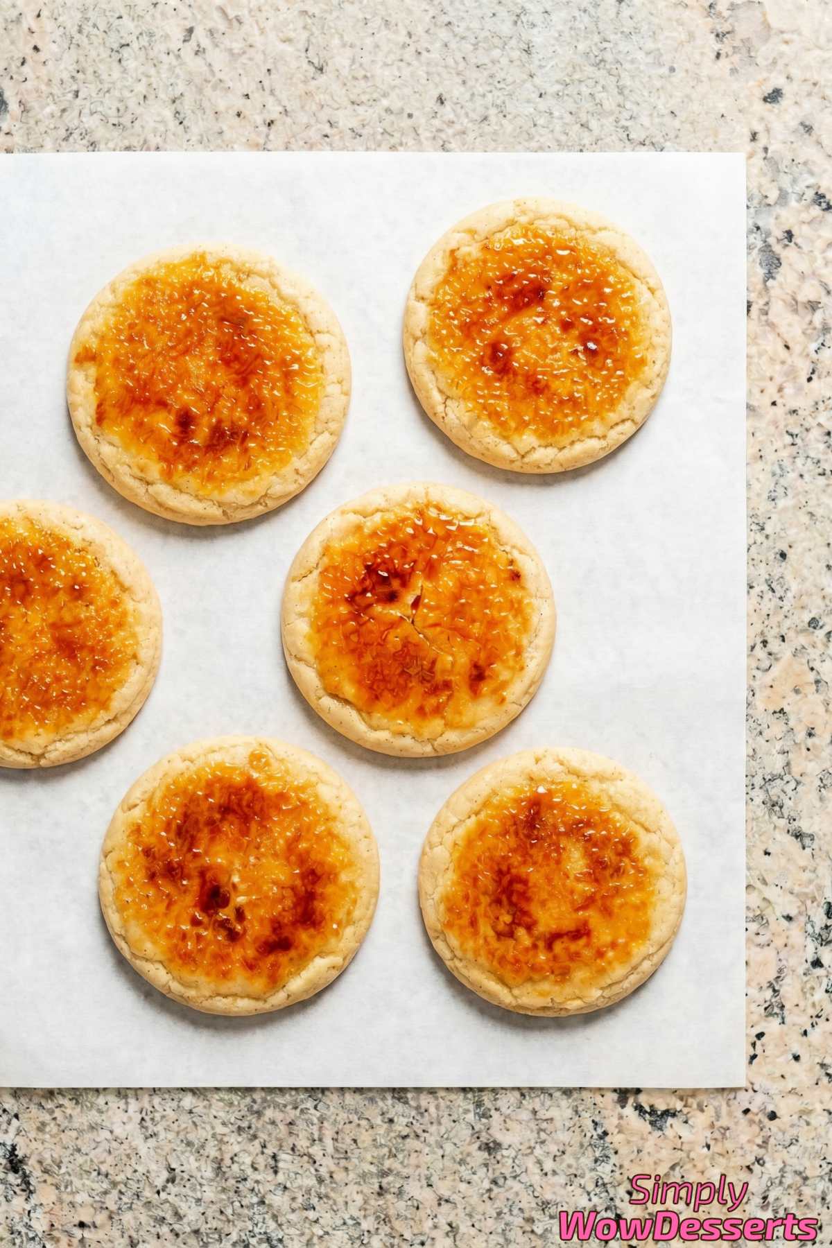 Homemade creme brulee cookies on a plate