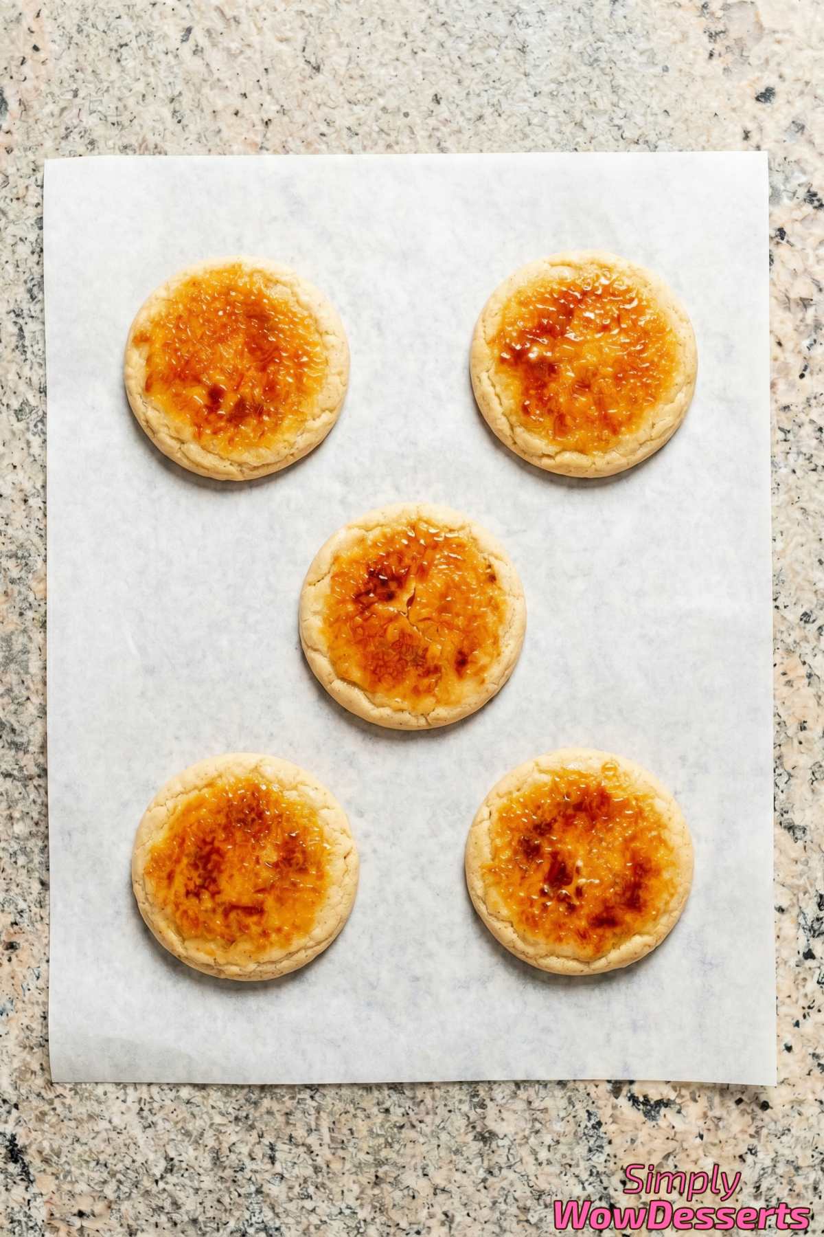 Creme brulee cookies topped with crisp caramel
