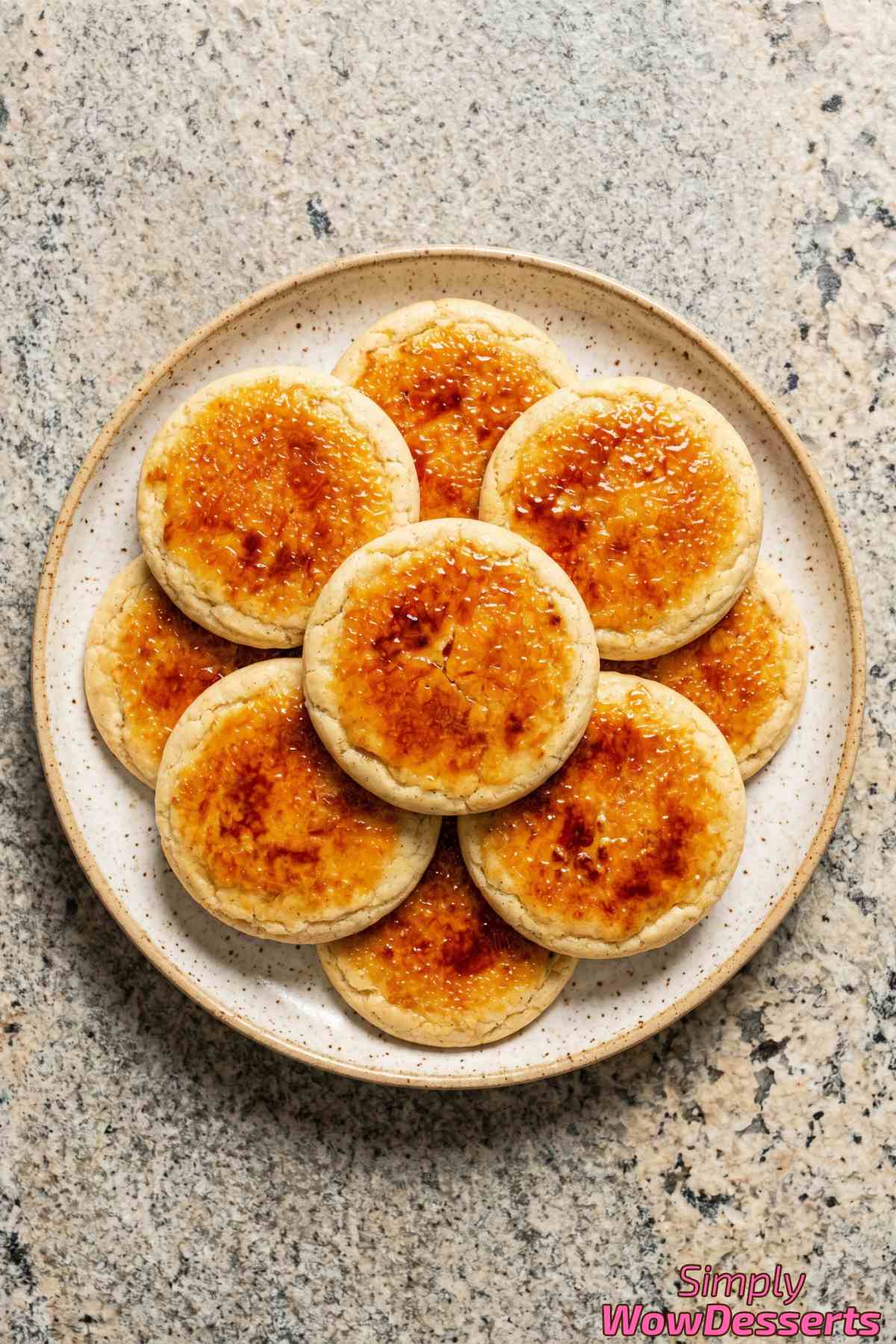 Soft creme brulee cookies with torched sugar crust