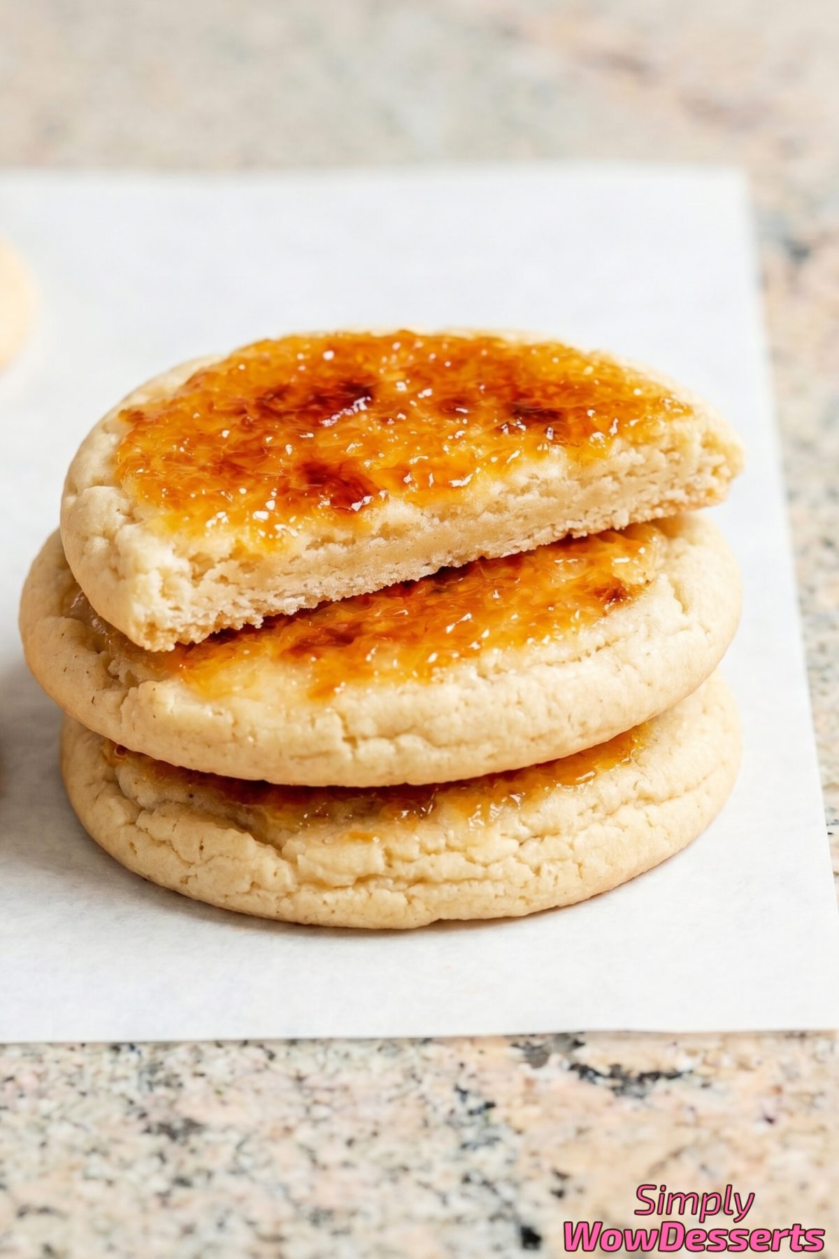 Bakery-style creme brulee cookies stacked up
