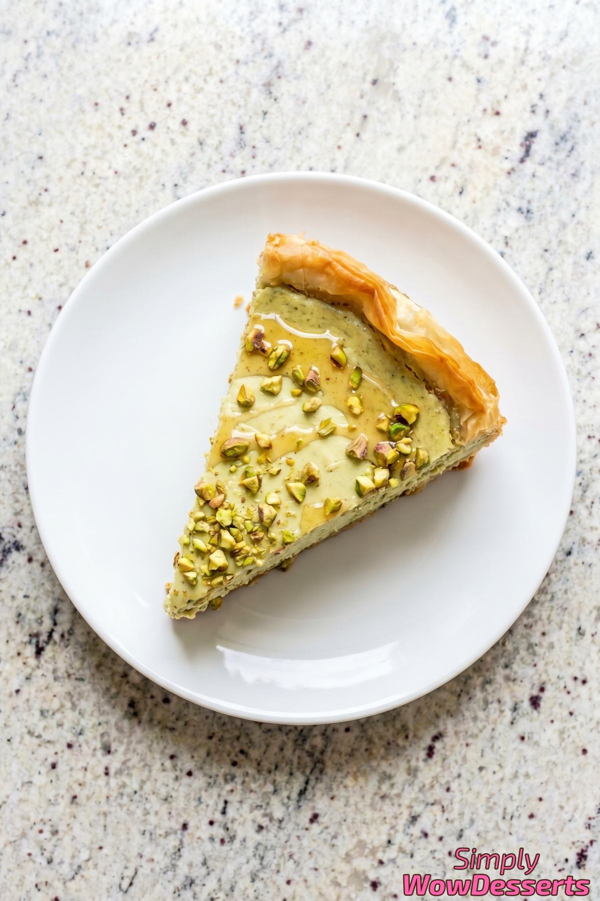 Velvety pistachio baklava cheesecake treat