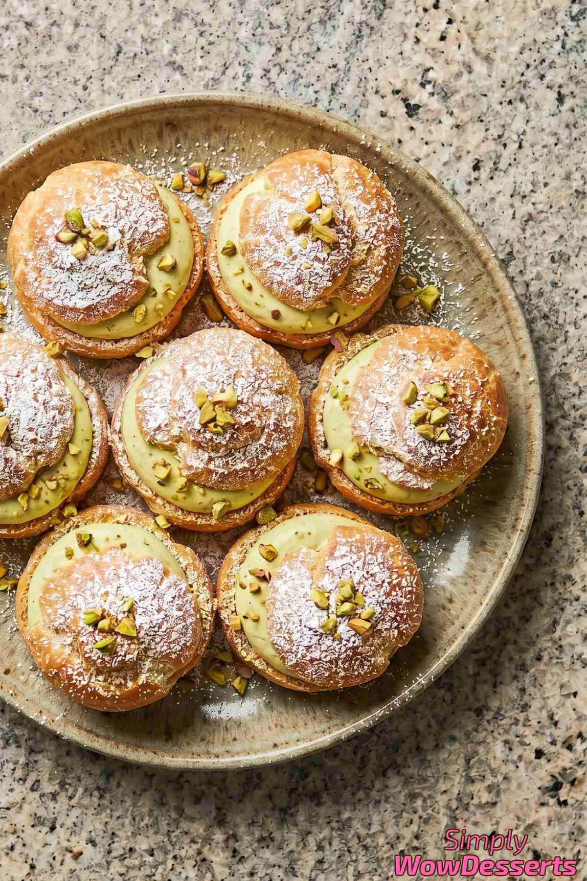 Airy pistachio cream puffs with green filling