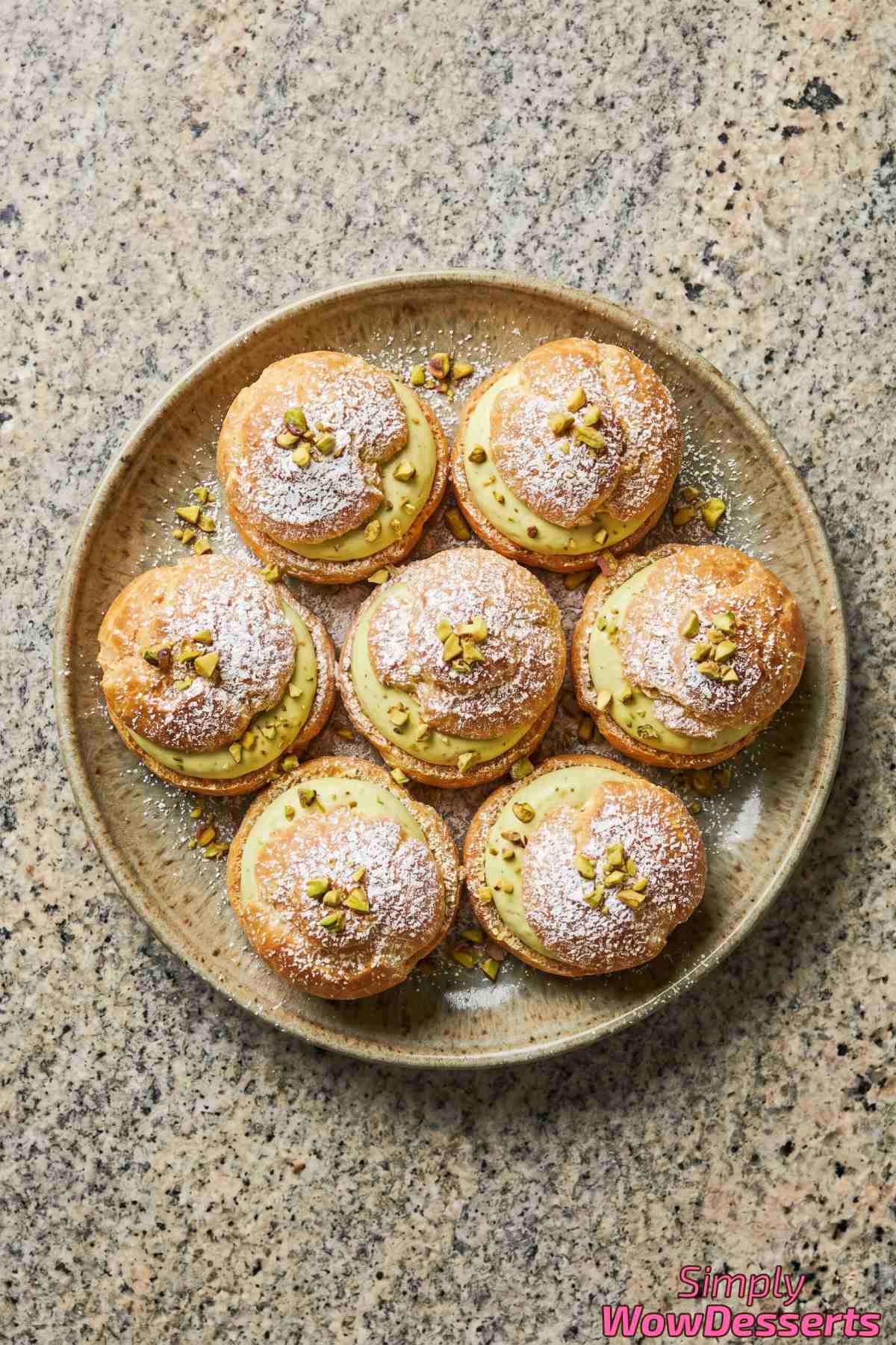 Elegant pistachio cream puffs for dessert