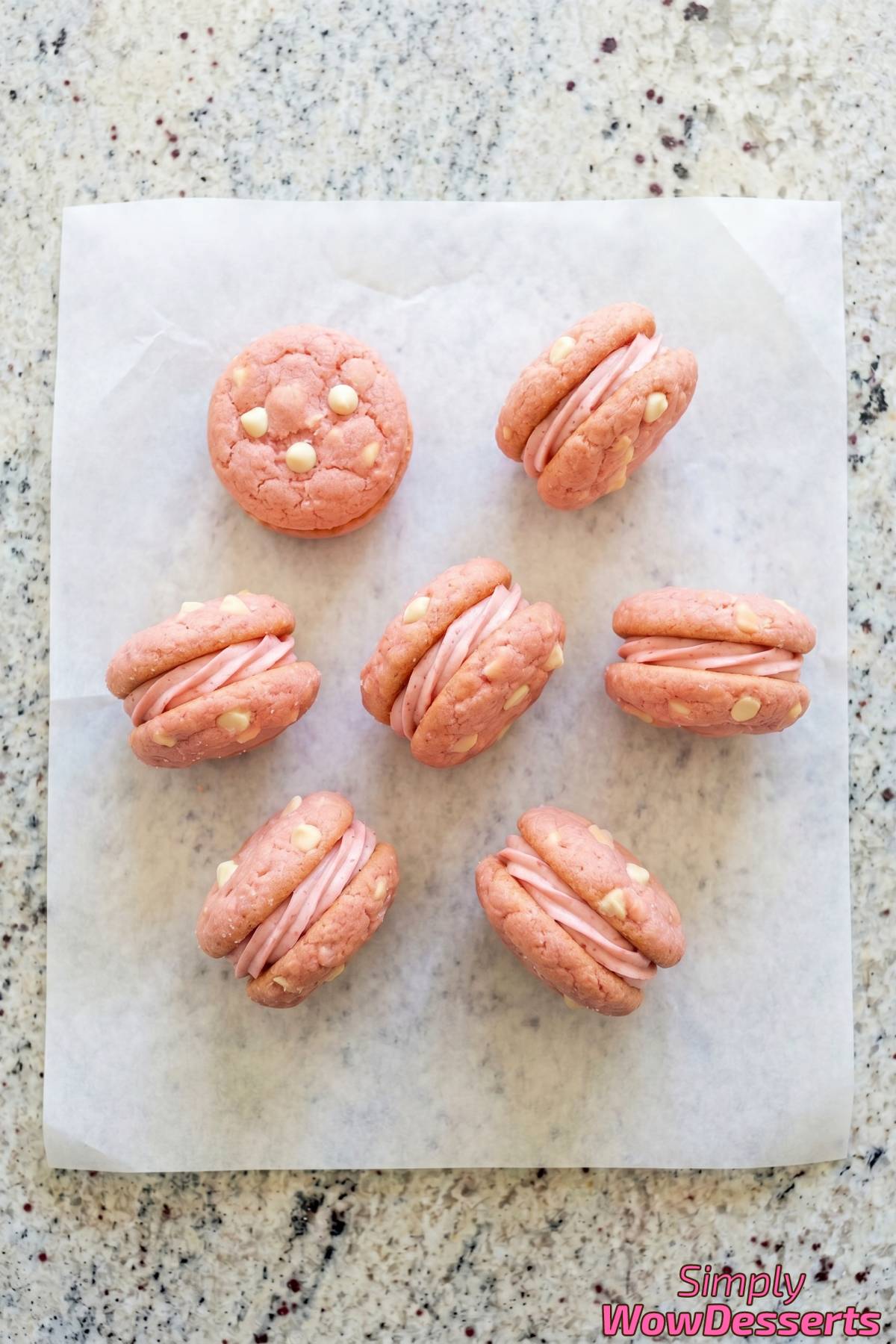 Sweet strawberry shortcake cookies stacked