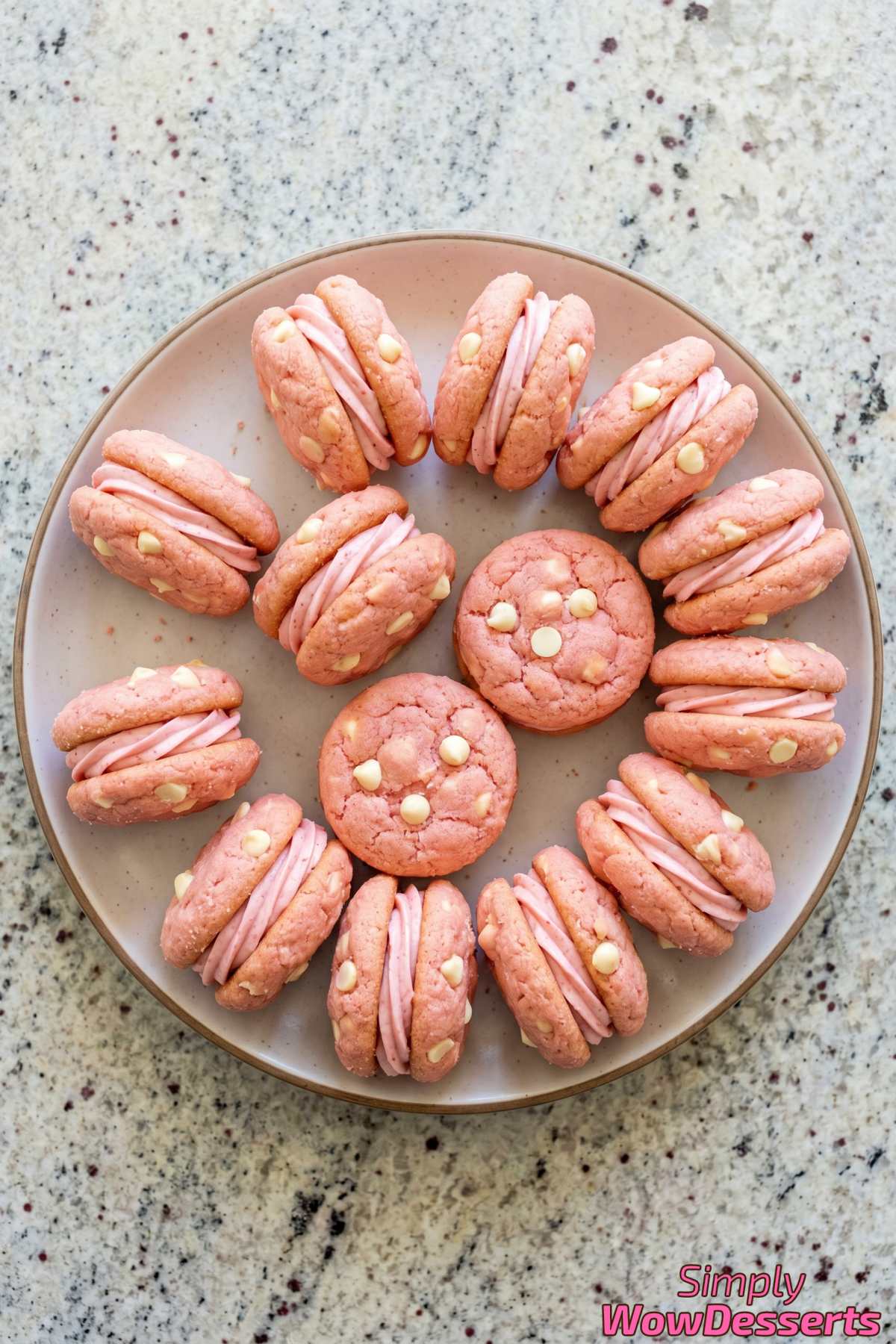 Glazed strawberry shortcake cookies on a tray