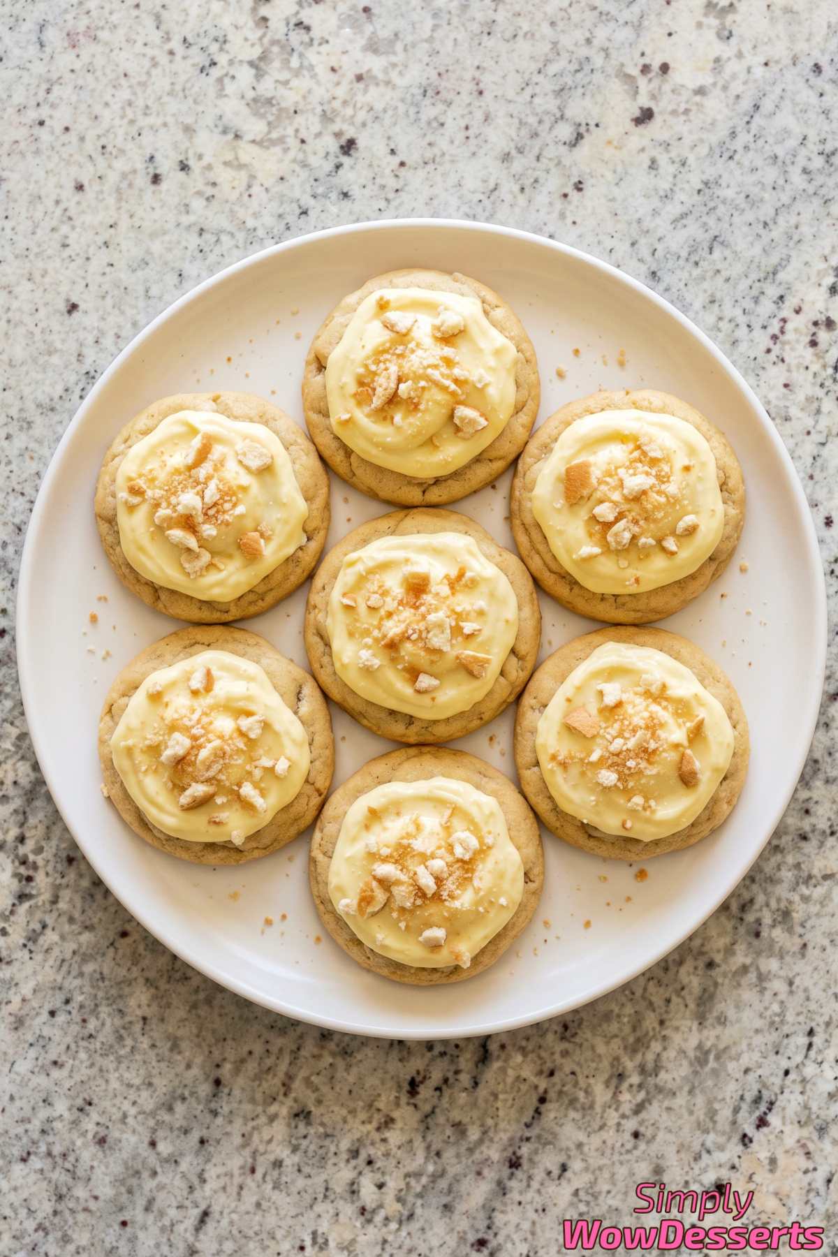 Banana cream pie cookies on a plate