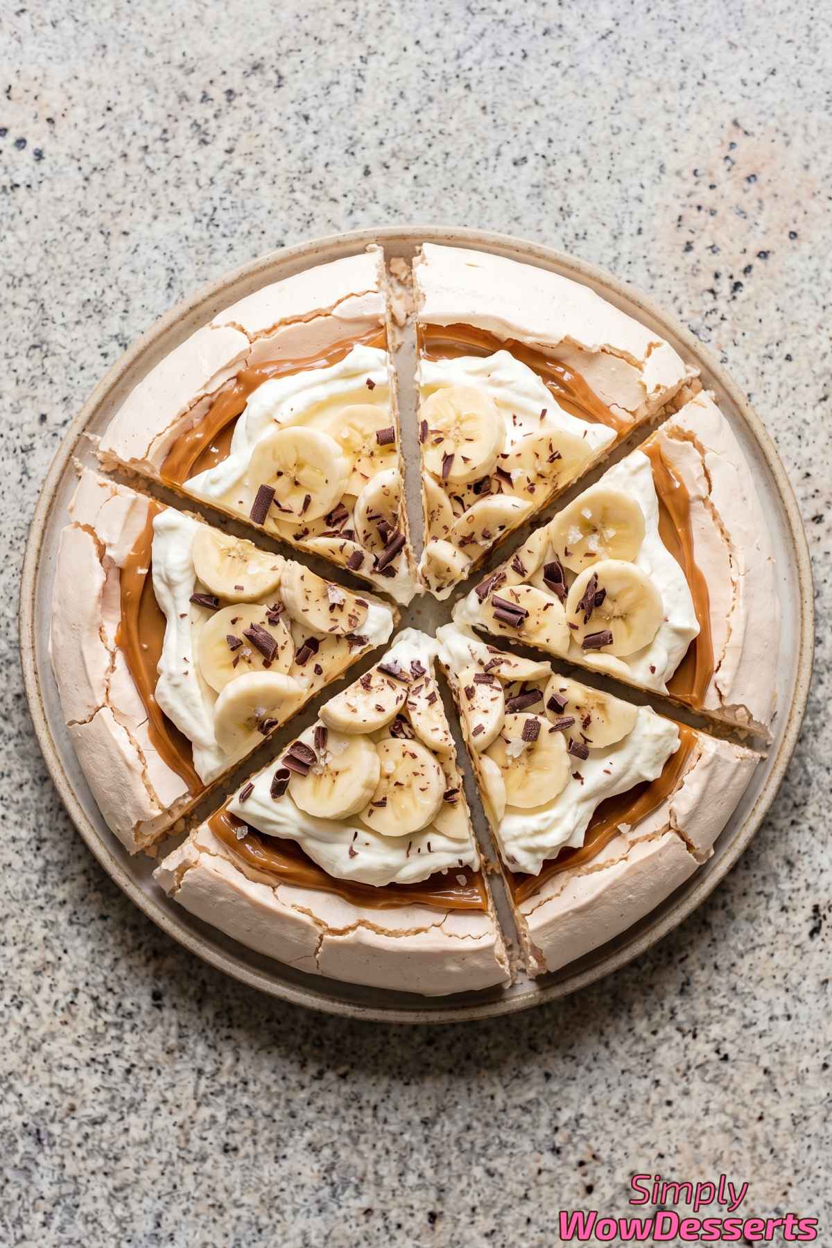 Light banoffee pavlova with caramel
