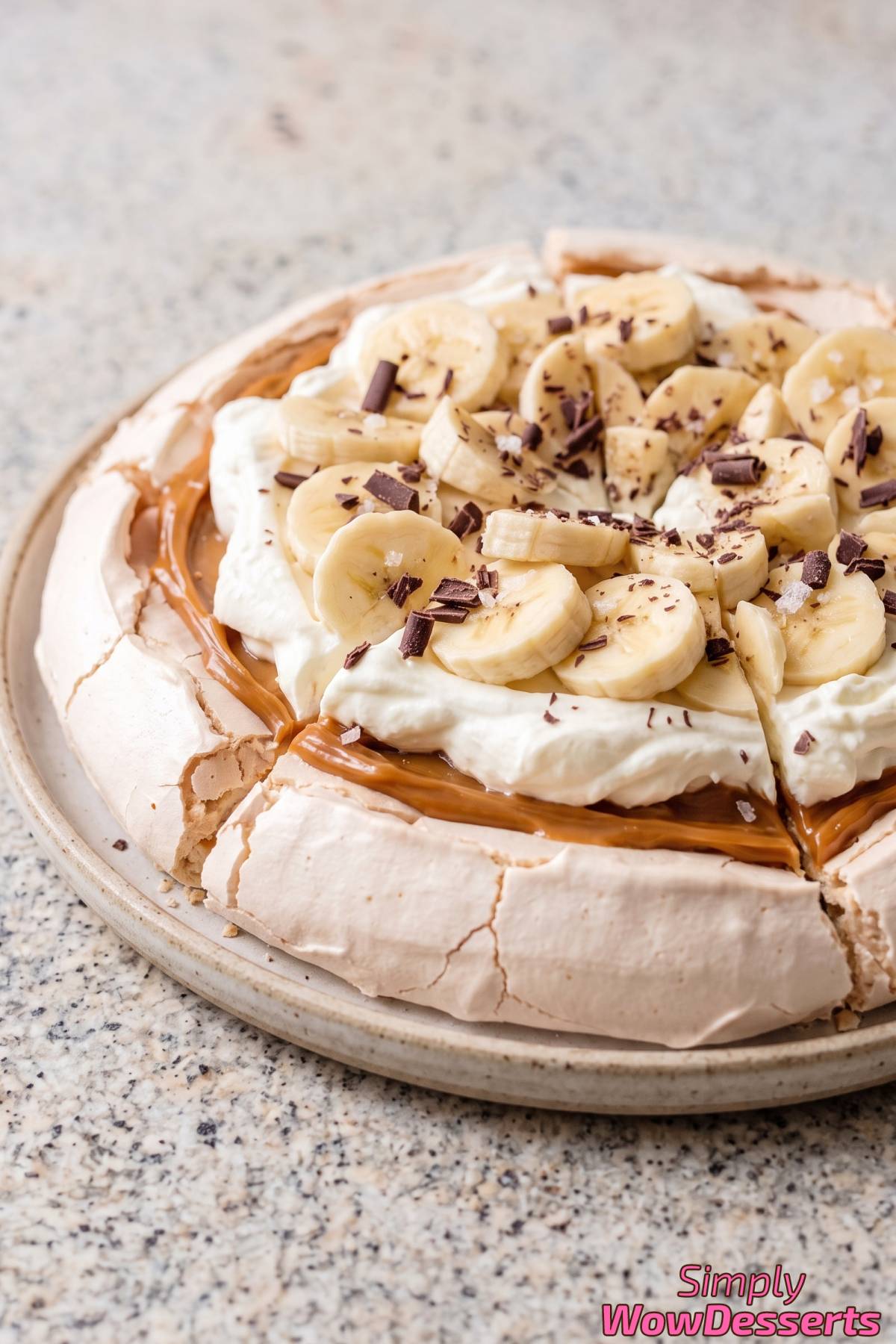 Creamy banoffee pavlova dessert