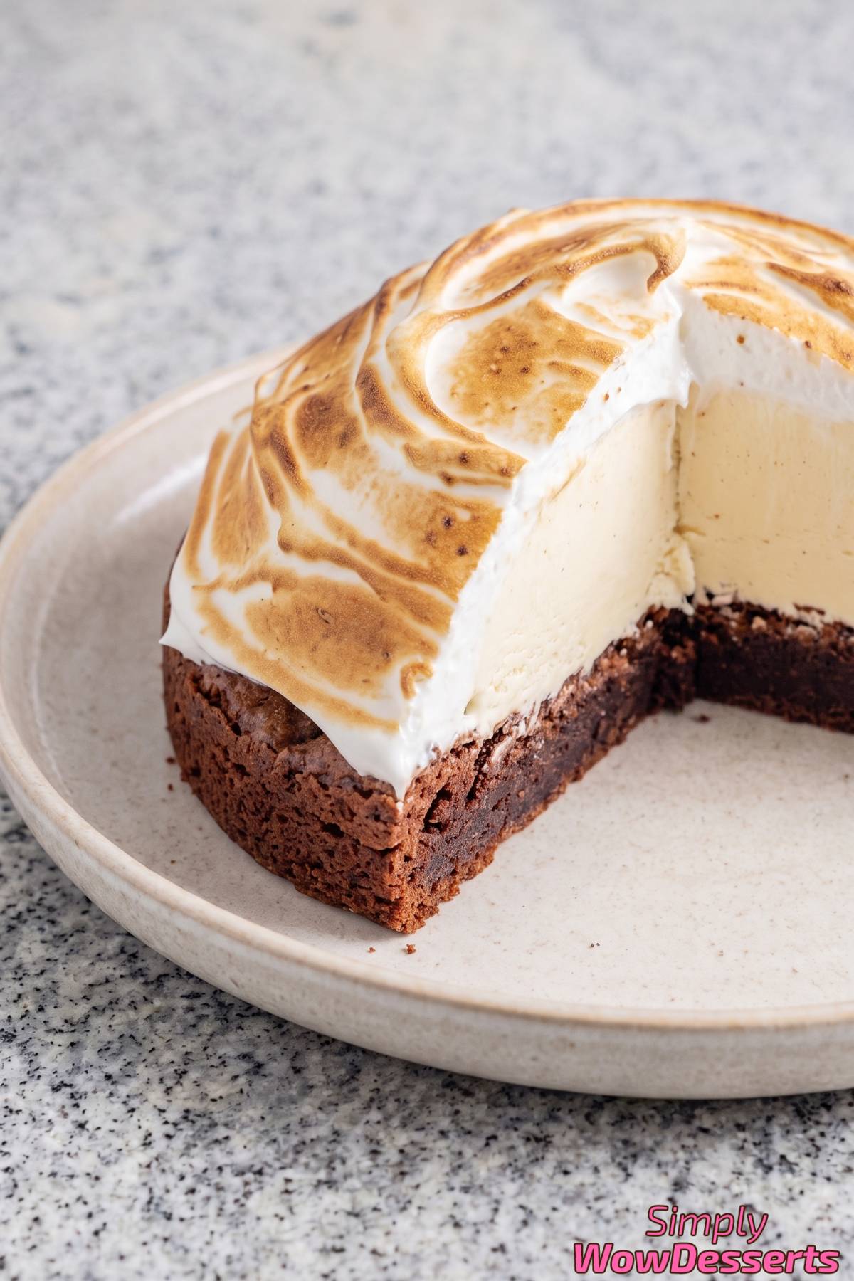 Brownie baked Alaska with toasted meringue