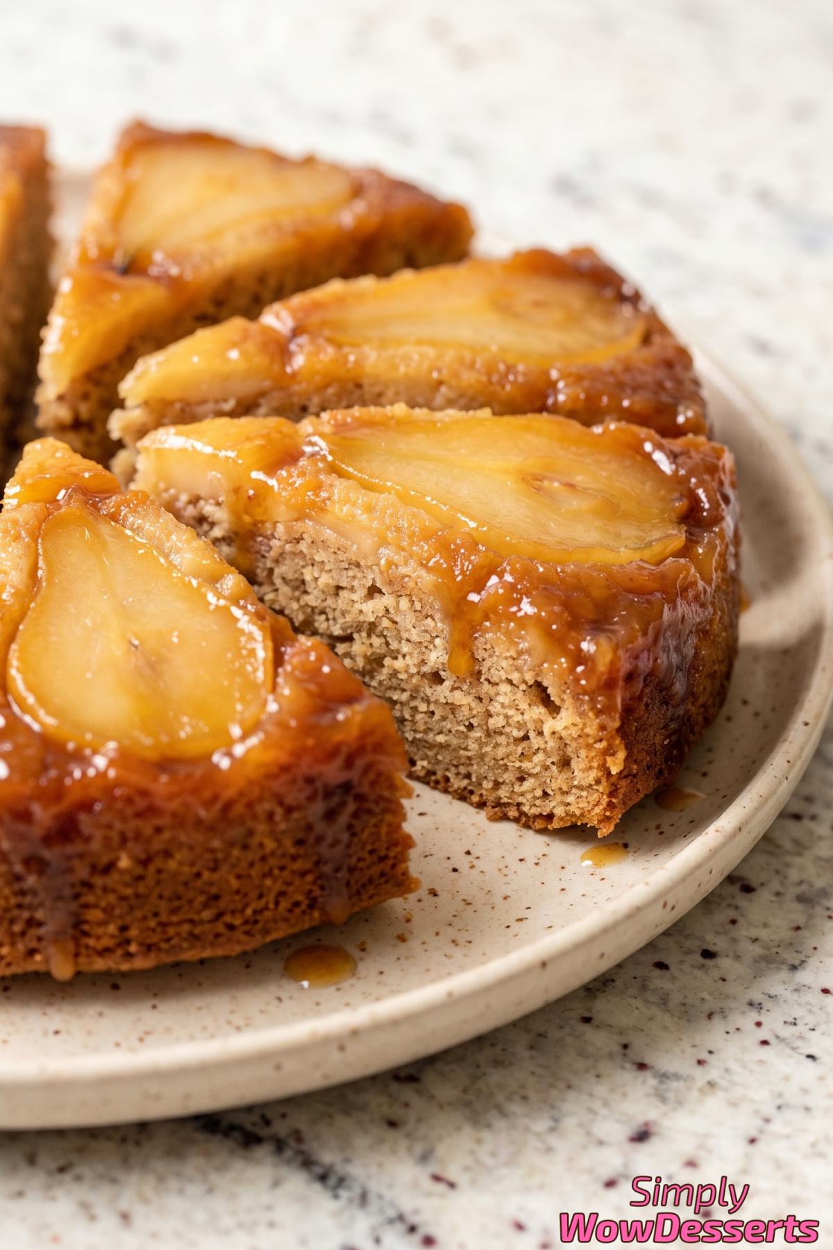 Homemade caramel pear upside-down cake