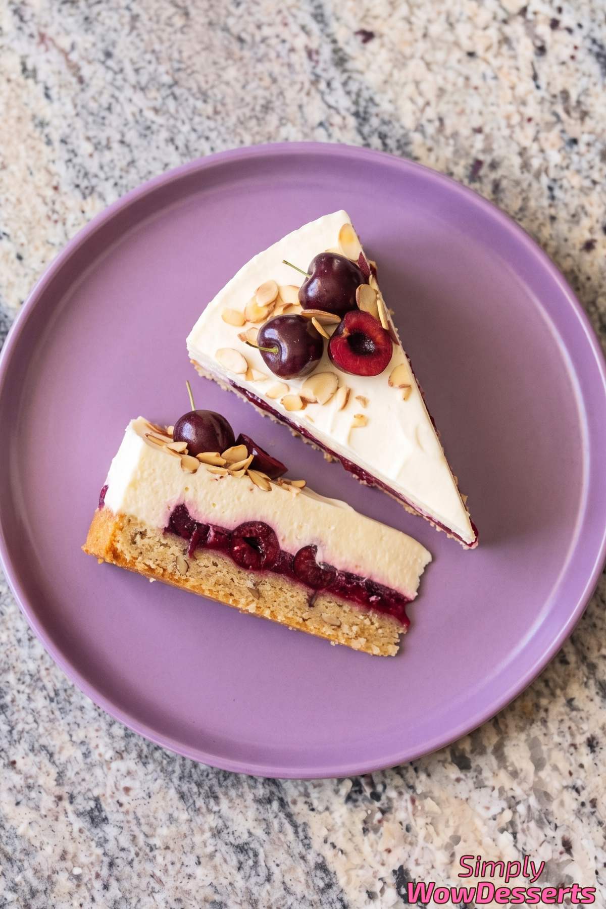 Homemade cherry almond mousse cake