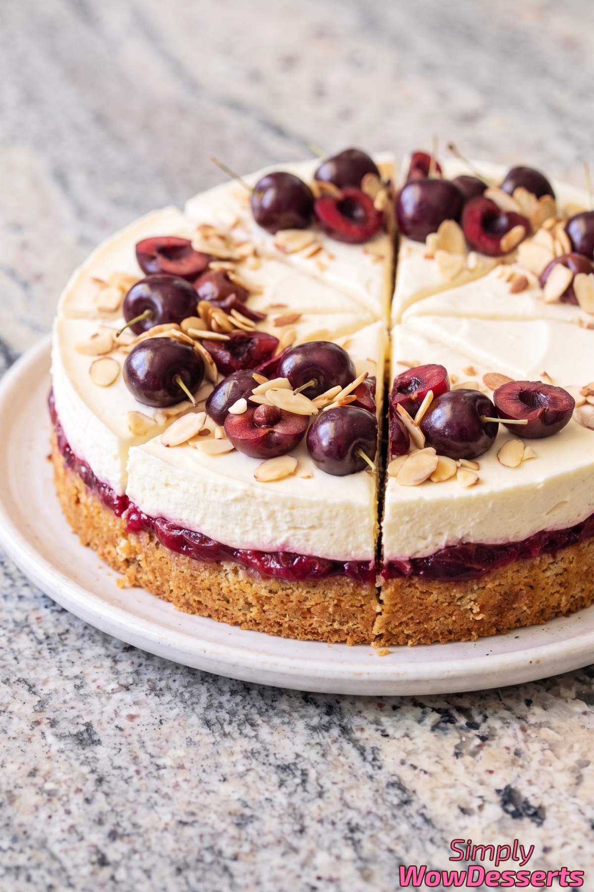 Rich cherry mousse cake with almond