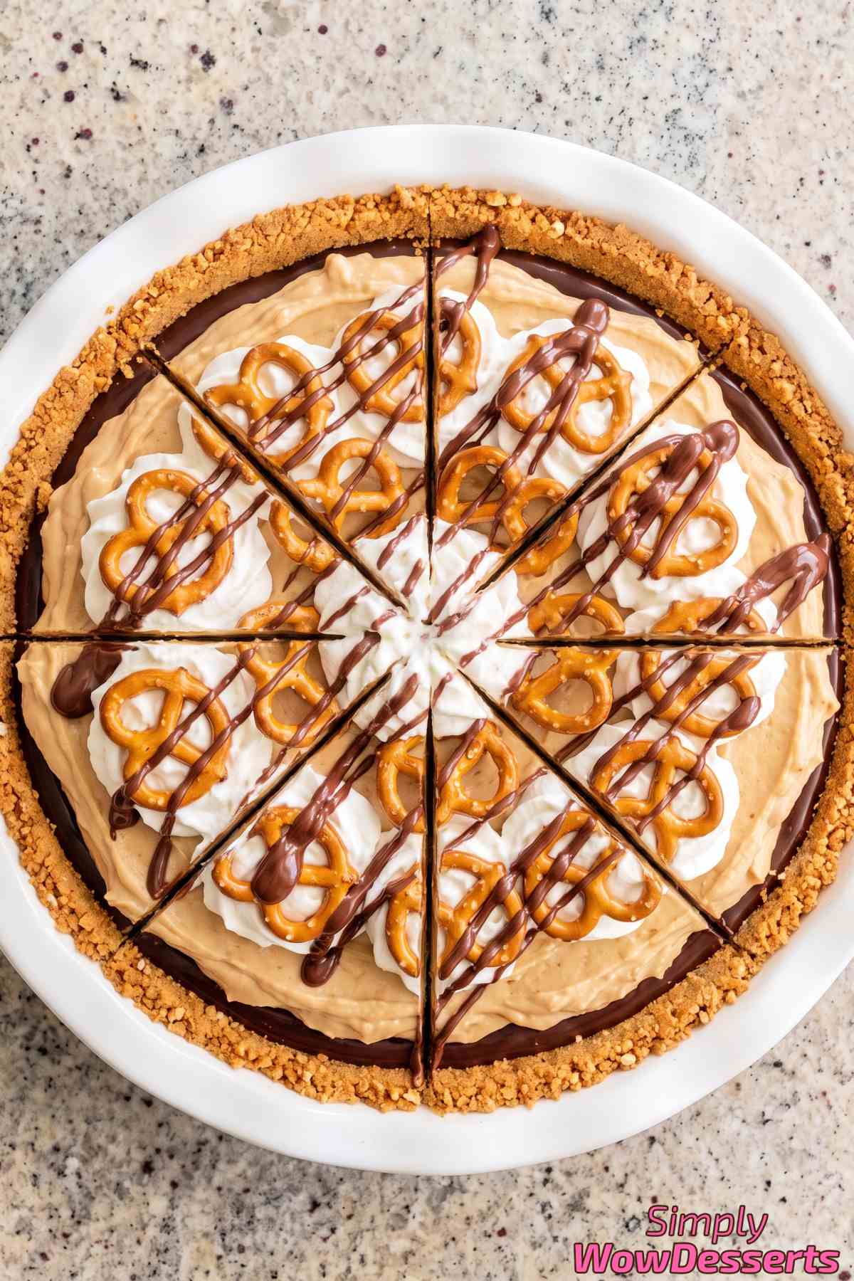 Peanut butter pie on pretzel base