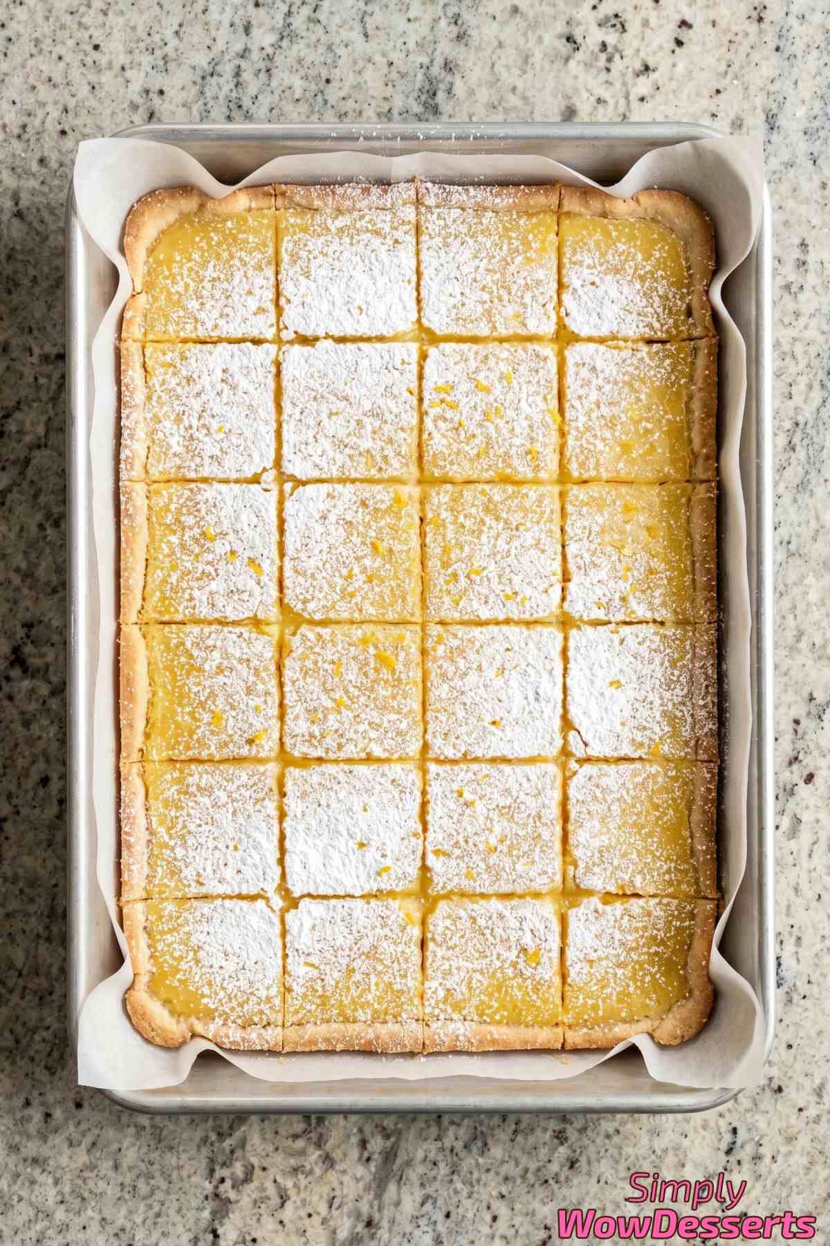 Golden classic lemon bars ready to serve