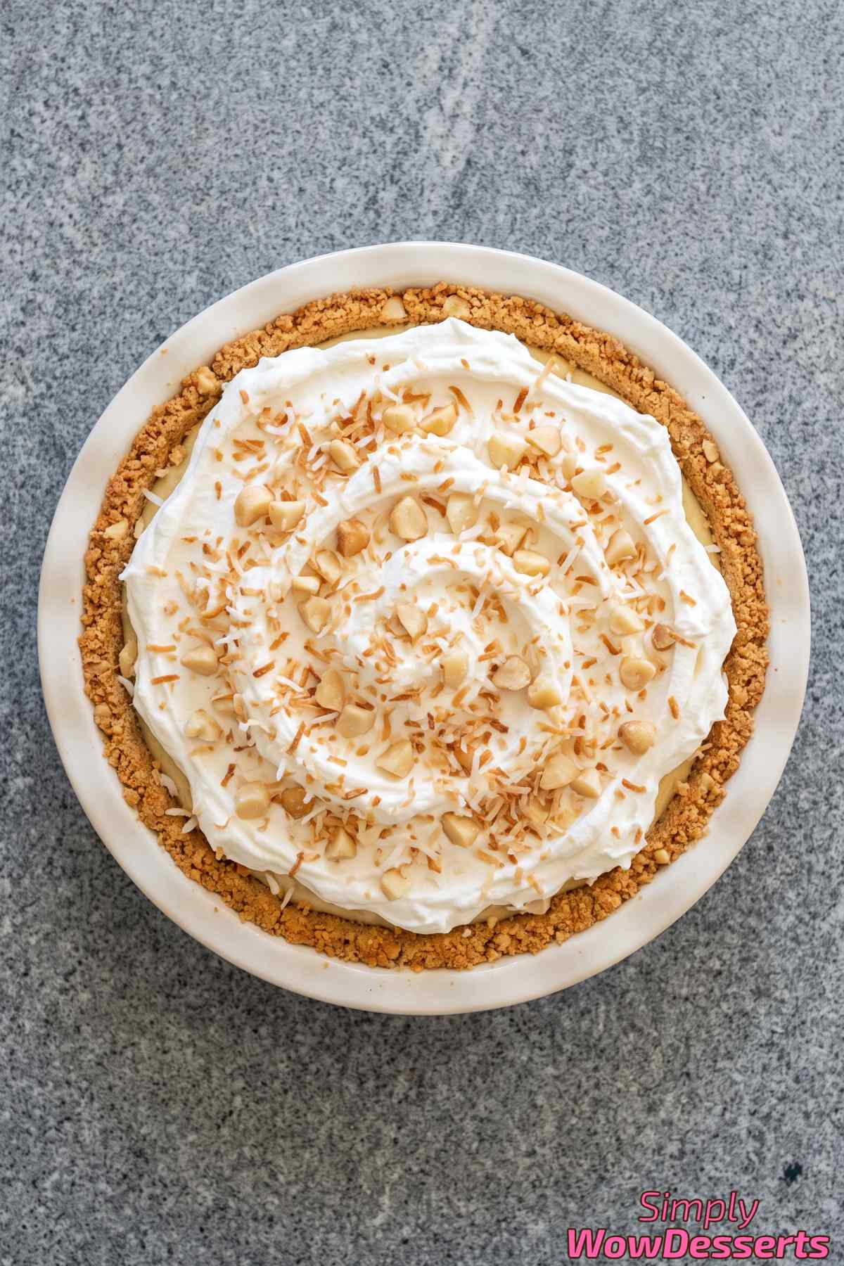 Toasted macadamia coconut cream pie